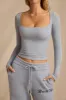Ribbed Modal Long-Sleeve Top in Soft Blue sold by Bo + Tee