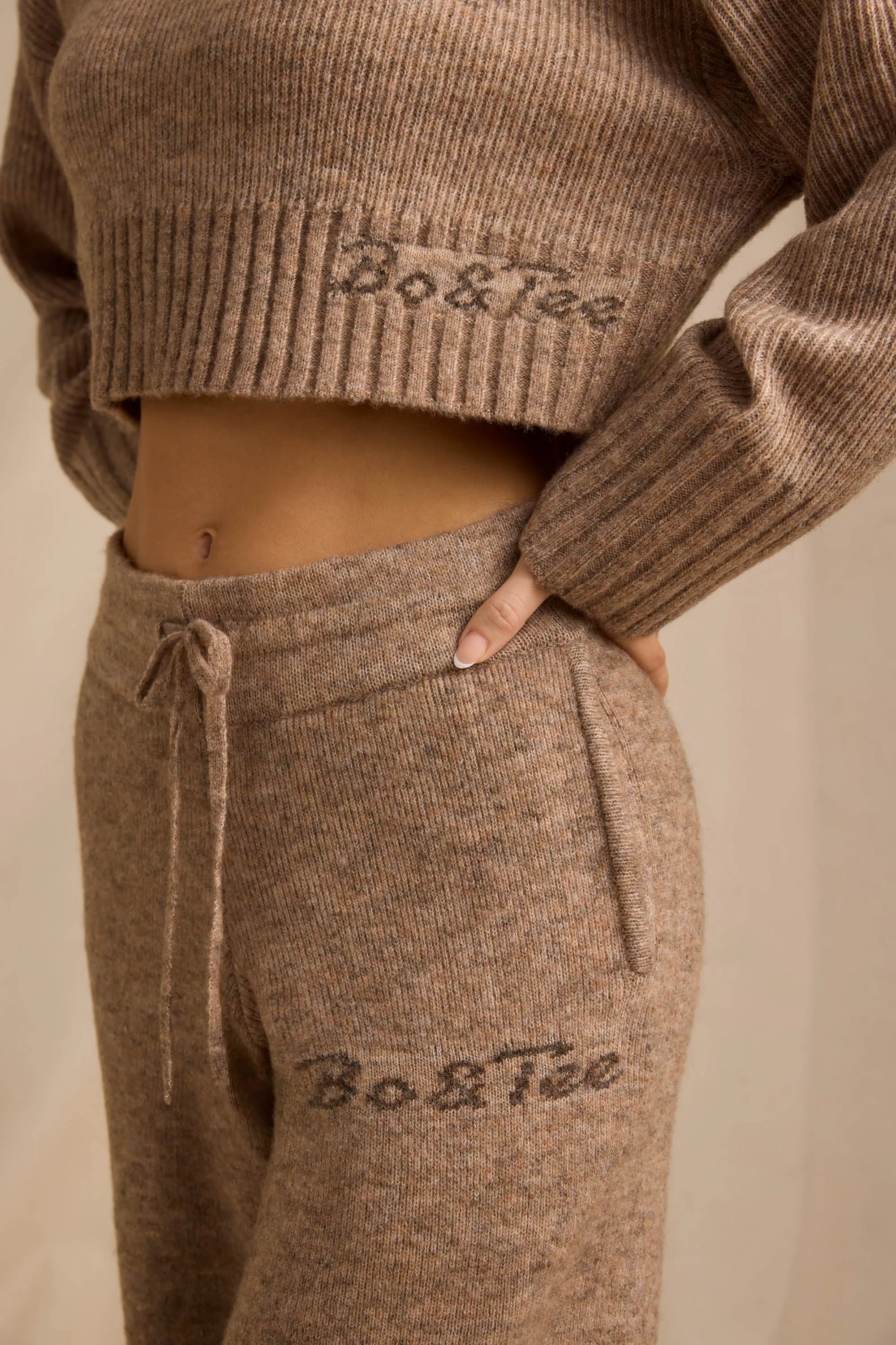 Petite Mid-Rise Wide-Leg Joggers in Brown Marl sold by Bo + Tee product image thumbnail 4