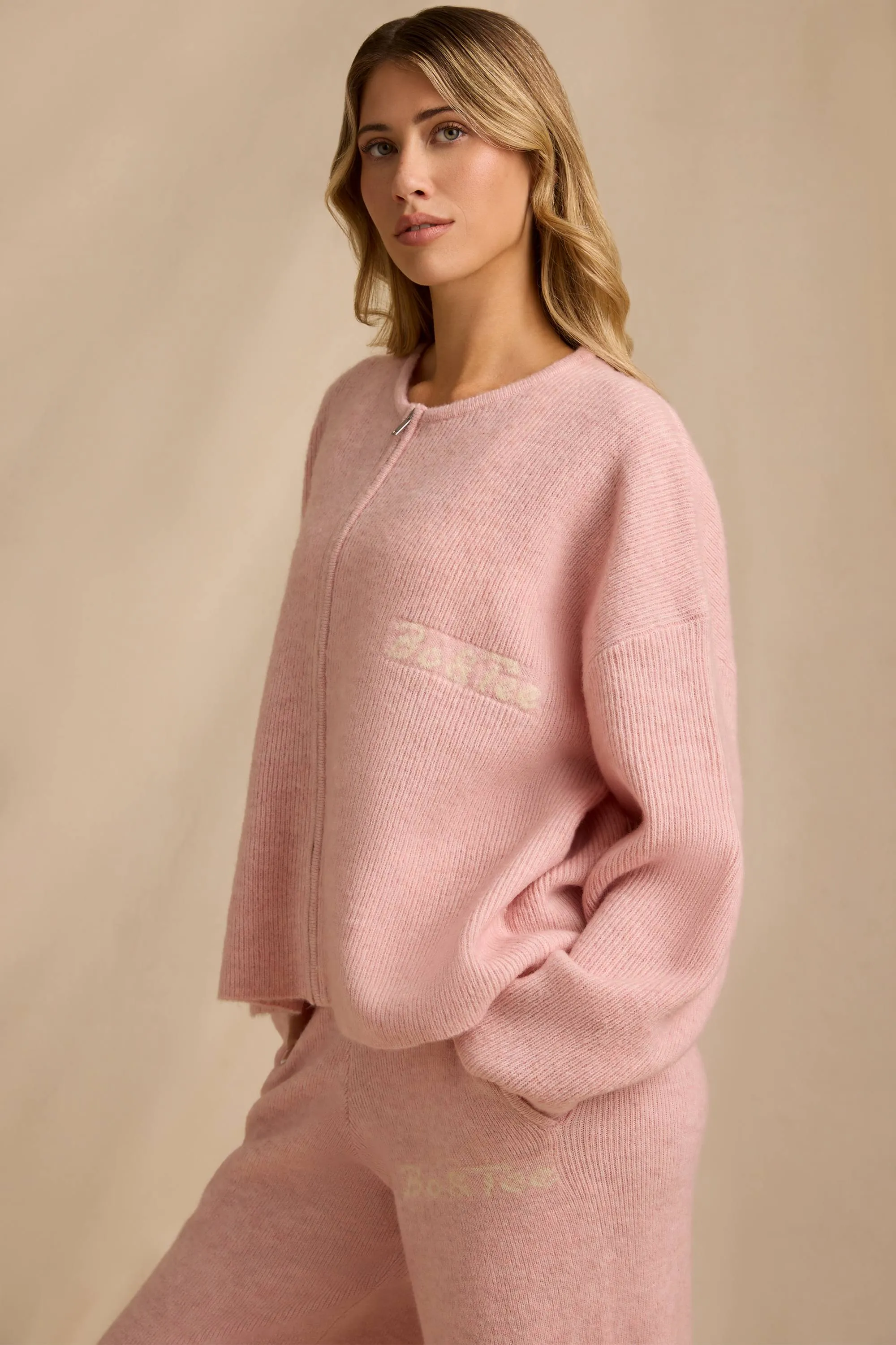Oversized Zip-Up Cardigan in Blush Pink sold by Bo + Tee product image thumbnail 3