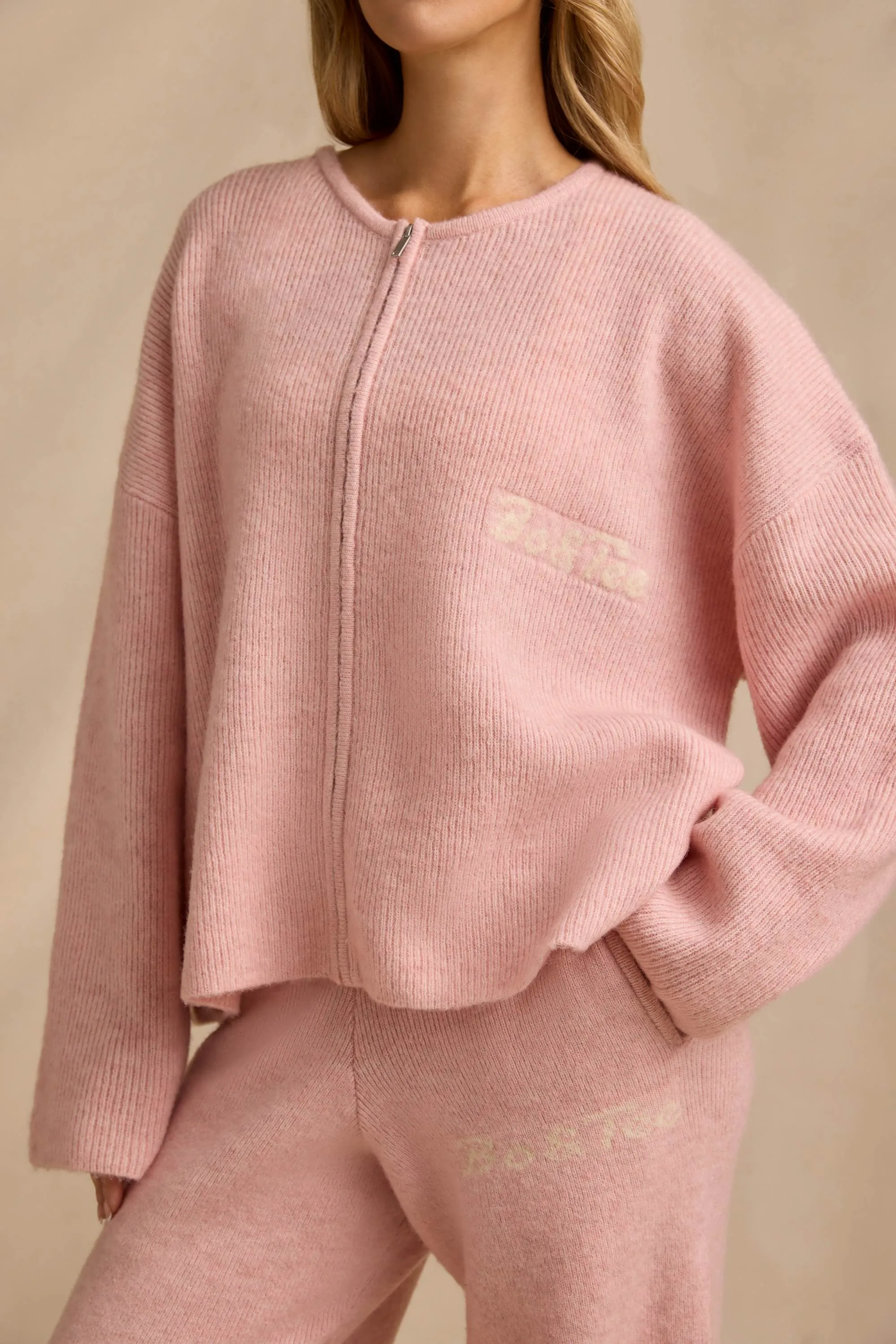 Oversized Zip-Up Cardigan in Blush Pink sold by Bo + Tee product image thumbnail 4