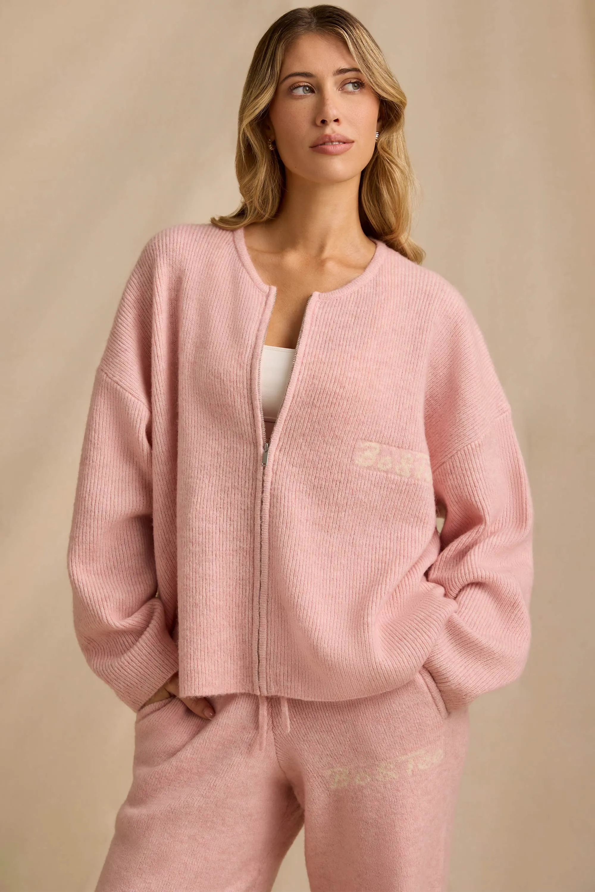 Oversized Zip-Up Cardigan in Blush Pink sold by Bo + Tee product image thumbnail 5