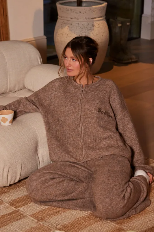Oversized Zip-Up Cardigan in Brown Marl sold by Bo + Tee
