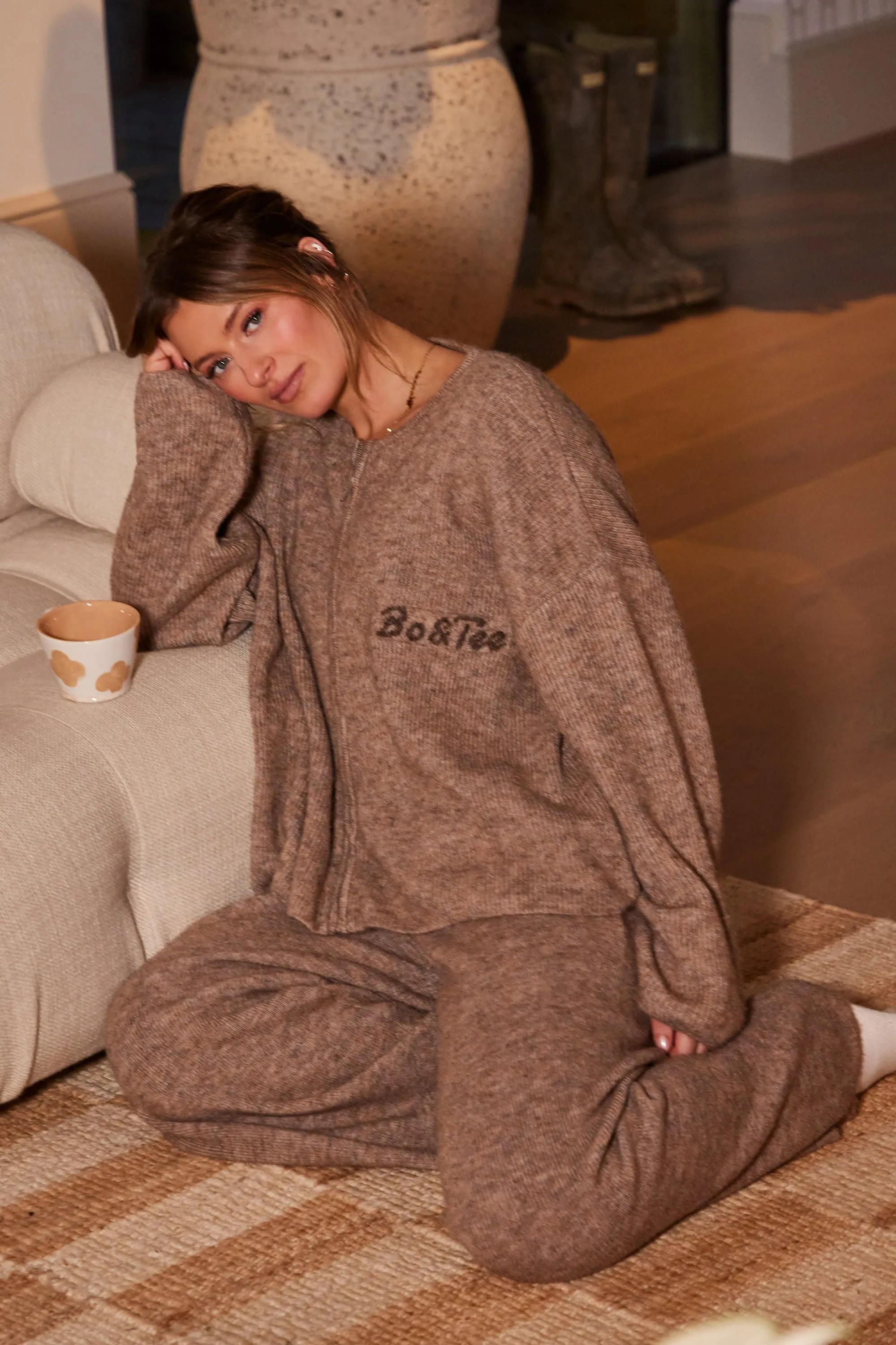 Oversized Zip-Up Cardigan in Brown Marl sold by Bo + Tee product image thumbnail 2