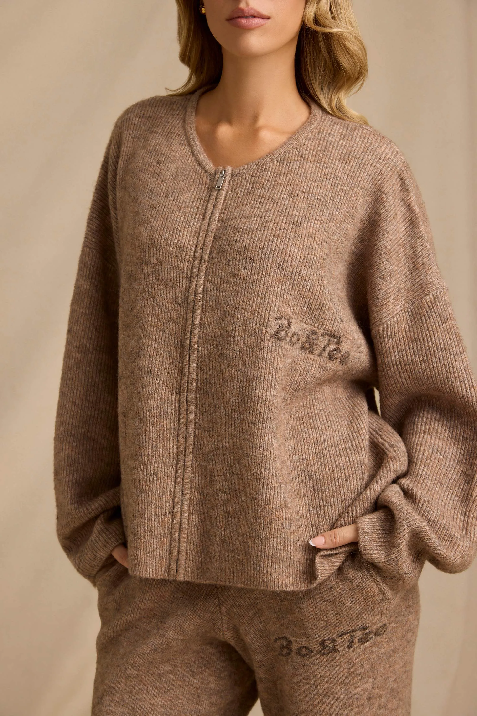 Oversized Zip-Up Cardigan in Brown Marl sold by Bo + Tee product image thumbnail 5