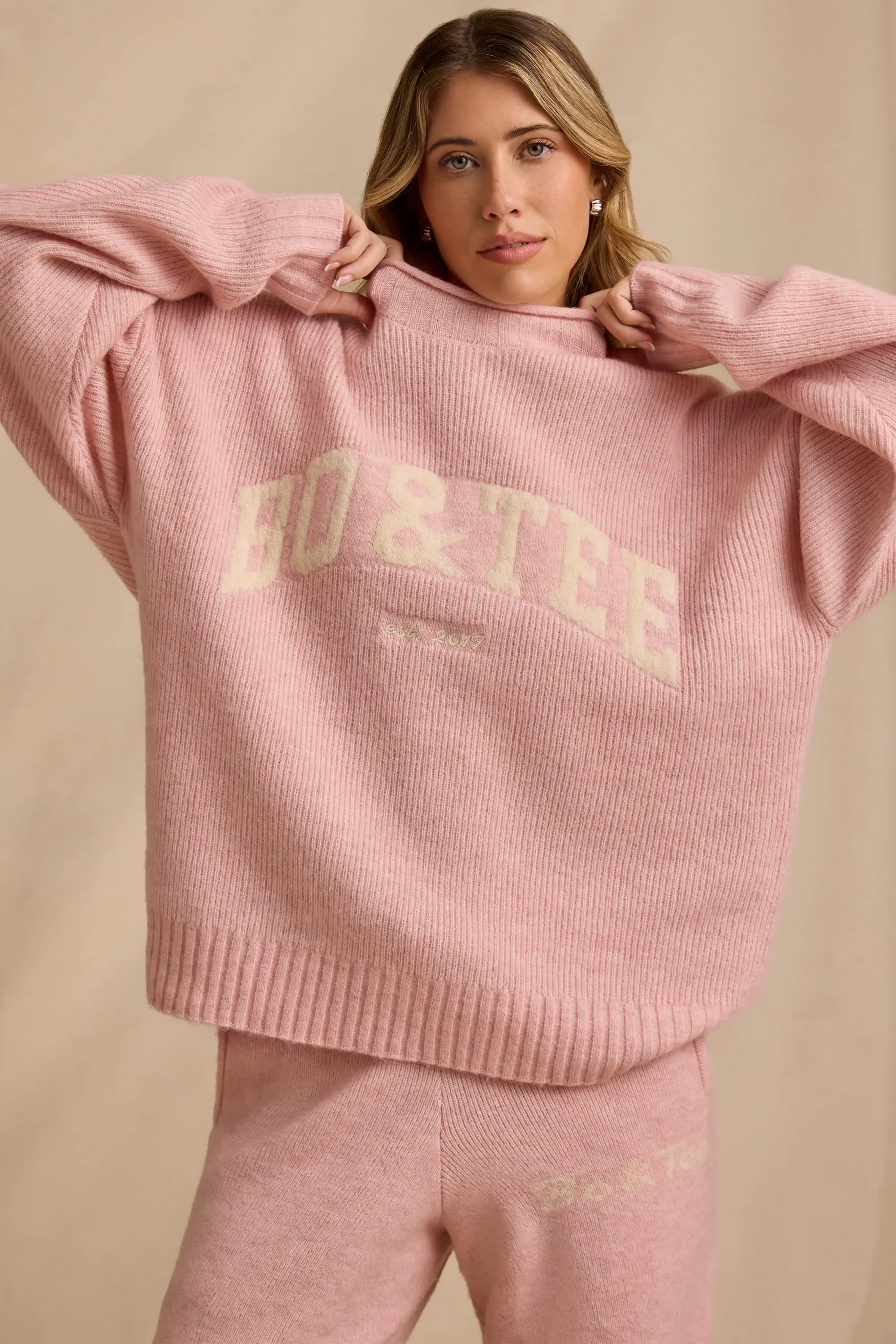 Oversized Knit Jumper in Blush Pink sold by Bo + Tee product image thumbnail 5