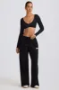 Mid-Rise Wide-Leg Joggers in Black sold by Bo + Tee