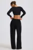 Mid-Rise Wide-Leg Joggers in Black sold by Bo + Tee