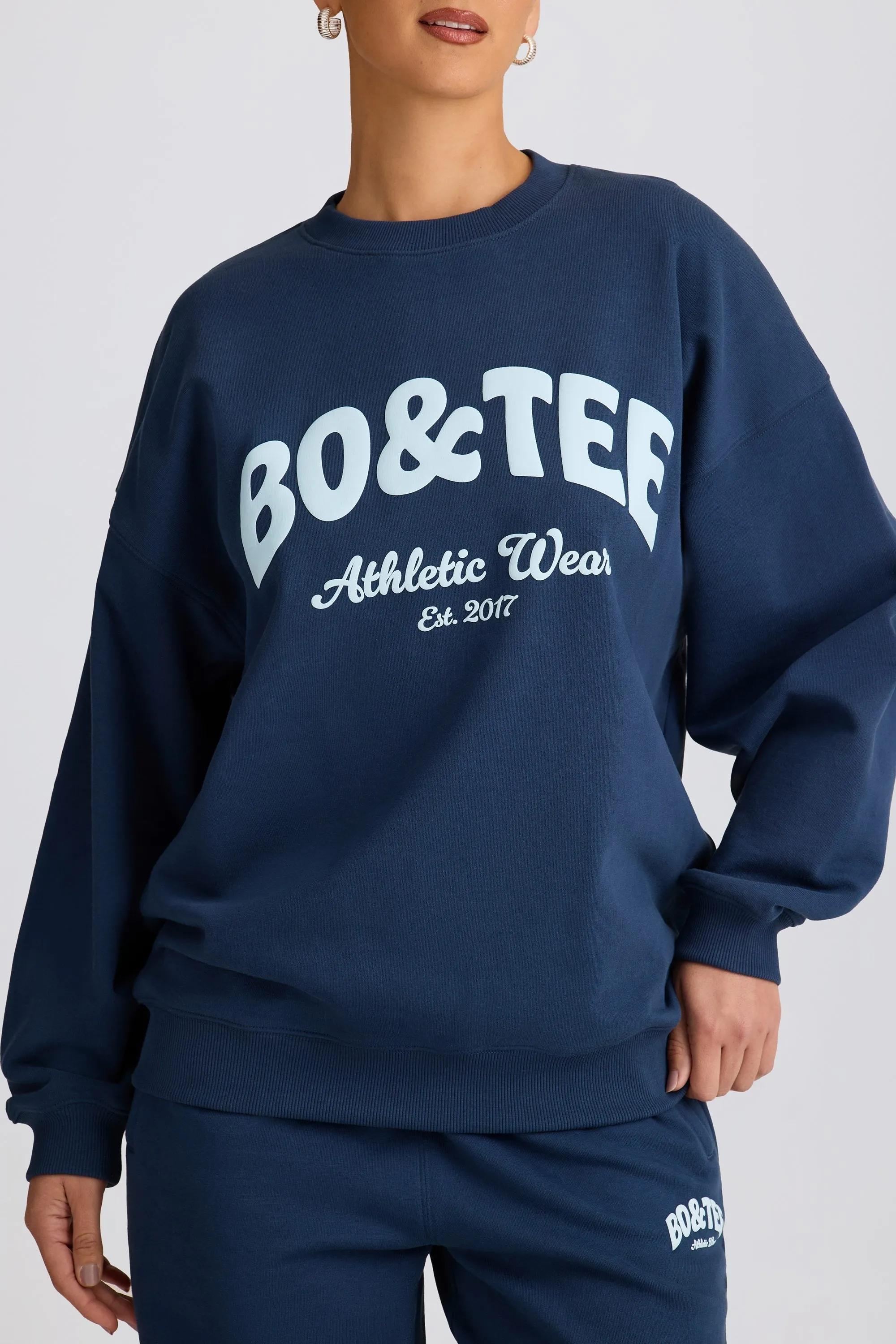 Oversized Crew-Neck Sweatshirt in Dark Navy sold by Bo + Tee product image thumbnail 5