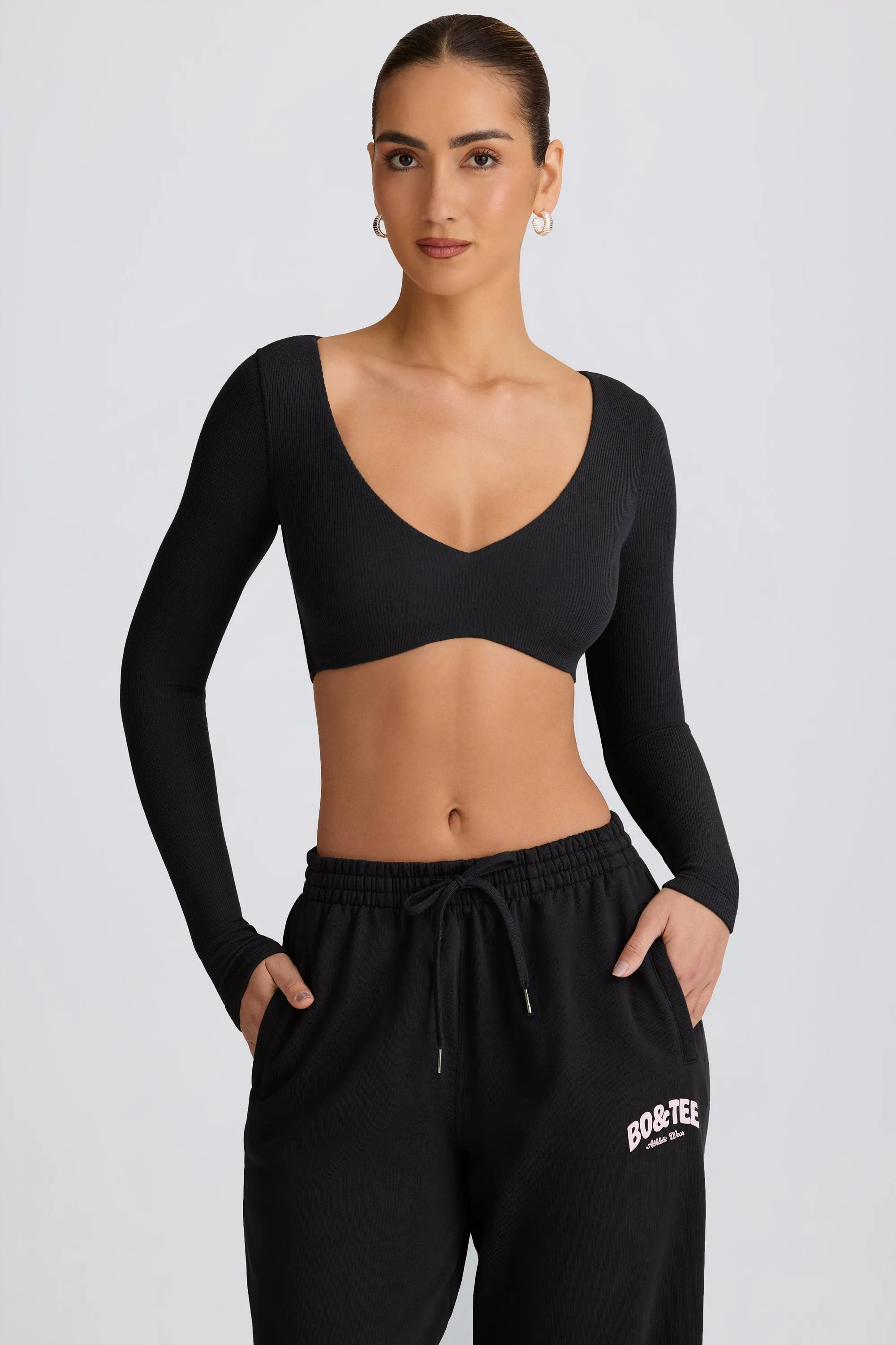 Ribbed Modal Long-Sleeve Crop Top in Black sold by Bo + Tee product image thumbnail 5