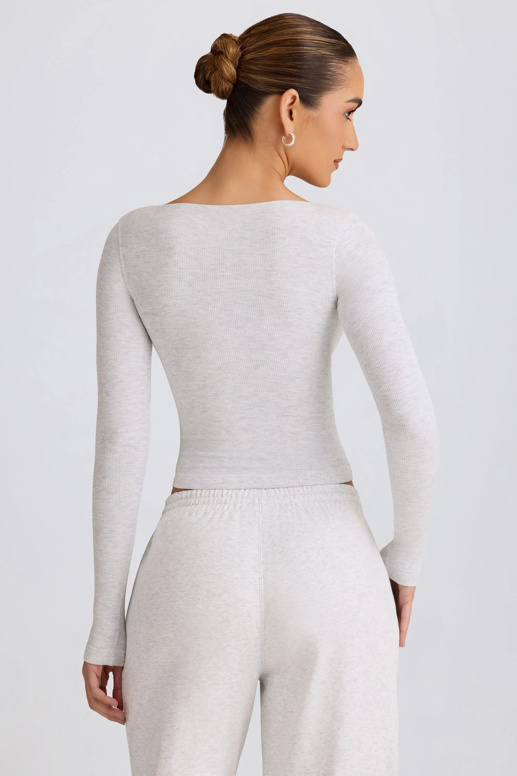 Ribbed Modal Ruched V-Neck Top in Grey Marl sold by Bo + Tee product image thumbnail 2