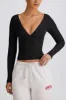 Tencel™ Ribbed Modal Ruched V-Neck Top in Black sold by Bo + Tee