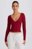 Tencel™ Ribbed Modal Ruched V-Neck Top in Burgundy sold by Bo + Tee