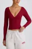 Tencel™ Ribbed Modal Ruched V-Neck Top in Burgundy sold by Bo + Tee
