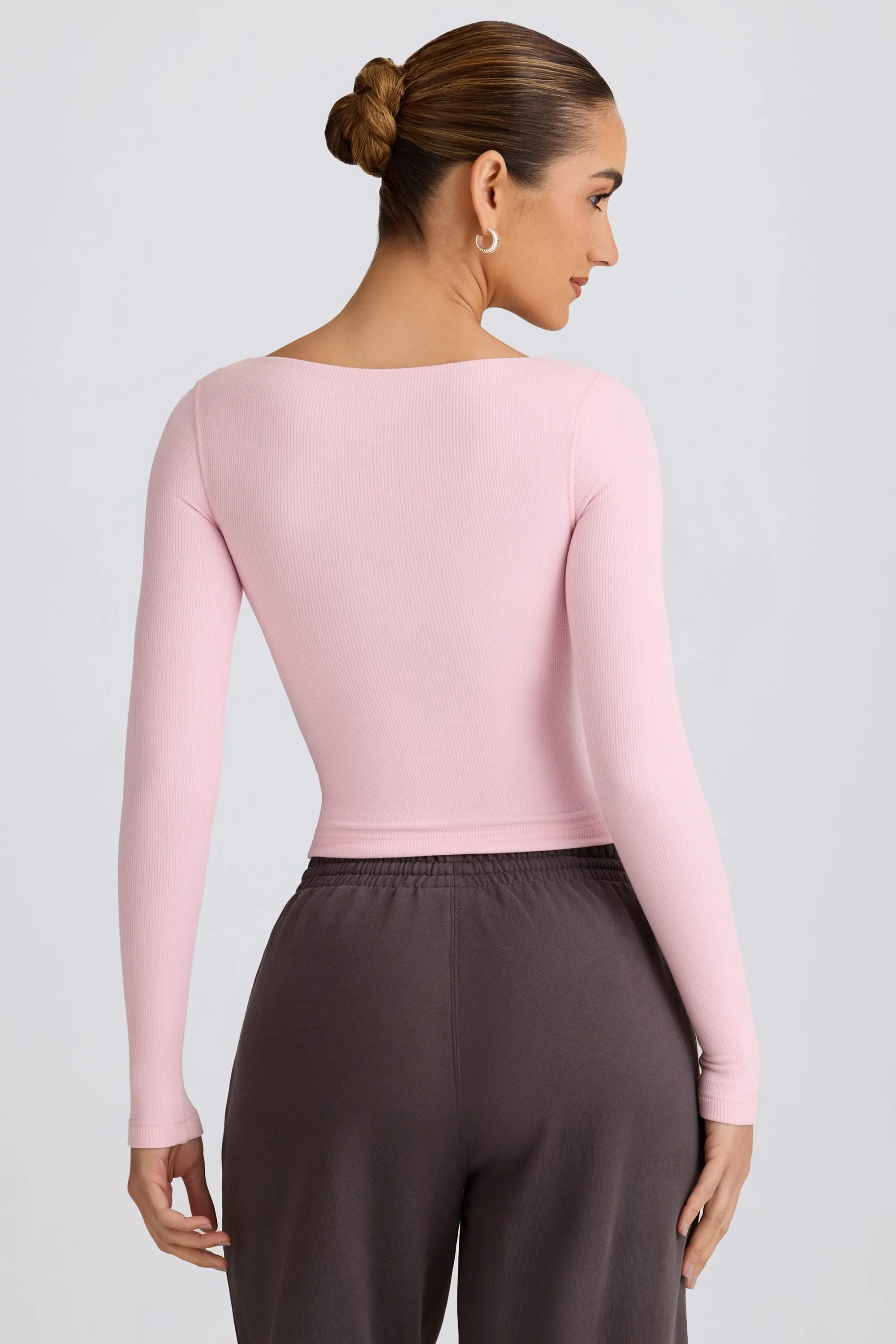 Ribbed Modal Ruched V-Neck Top in Soft Pink sold by Bo + Tee product image thumbnail 2