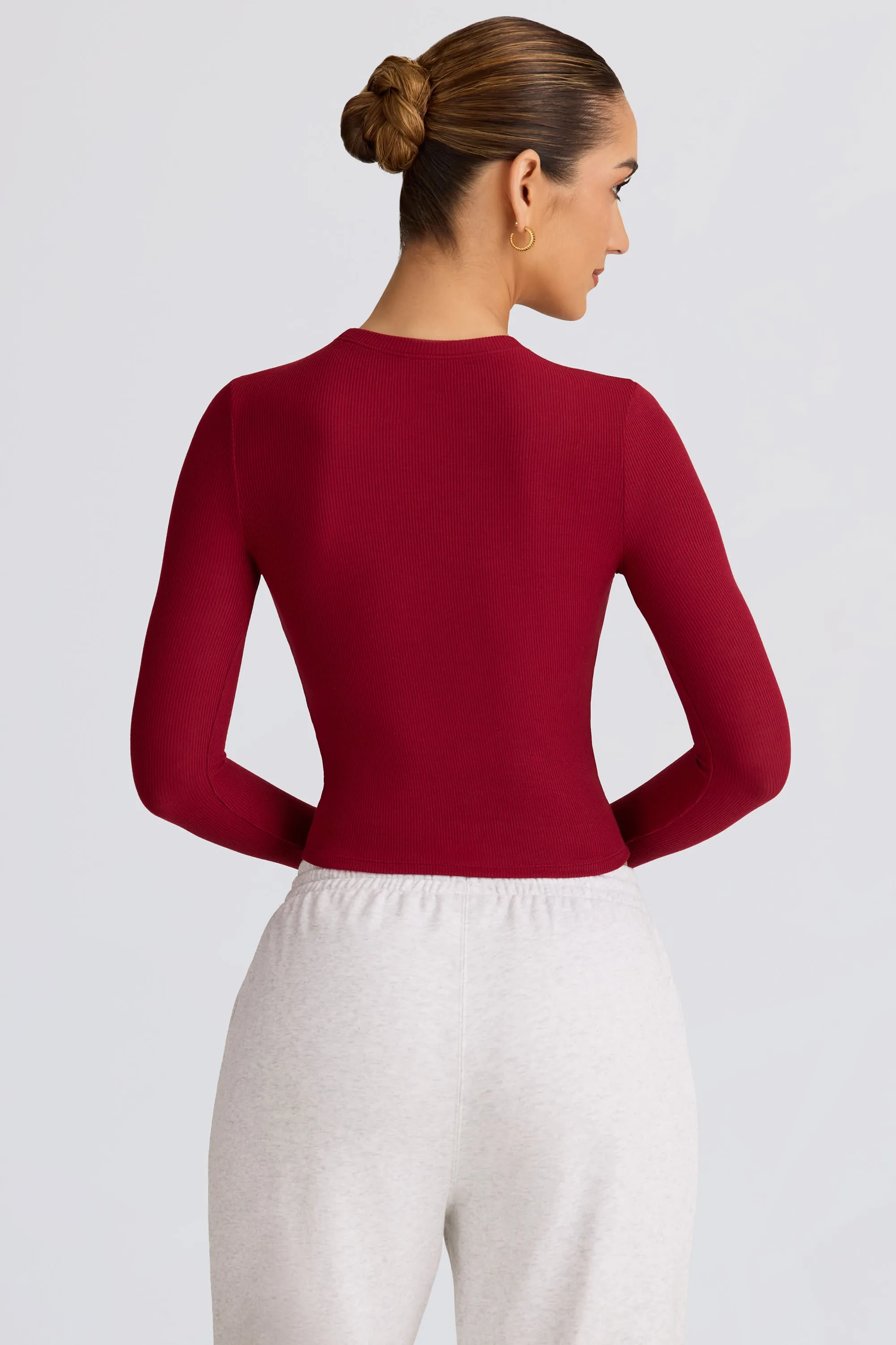 Ribbed Modal Long-Sleeve Top in Burgundy sold by Bo + Tee product image thumbnail 2