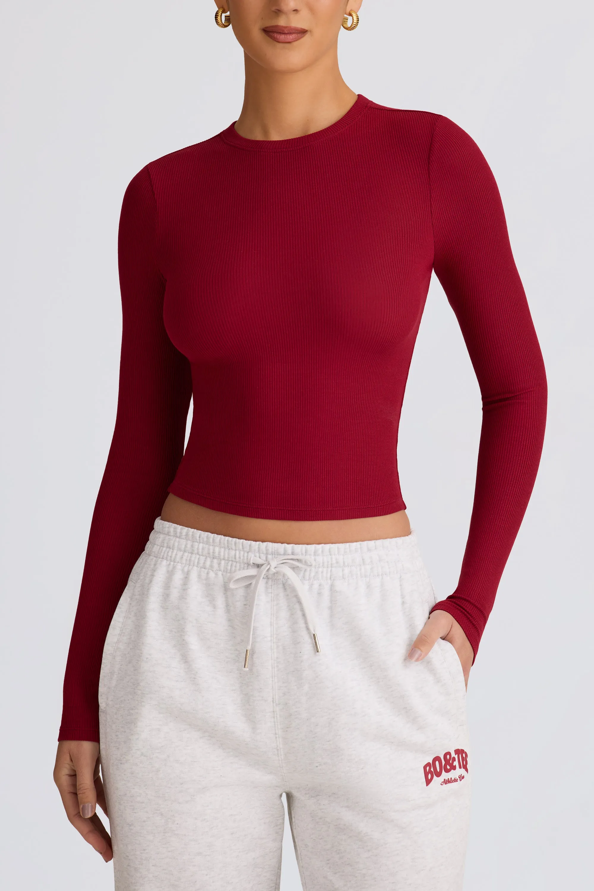 Ribbed Modal Long-Sleeve Top in Burgundy sold by Bo + Tee product image thumbnail 4