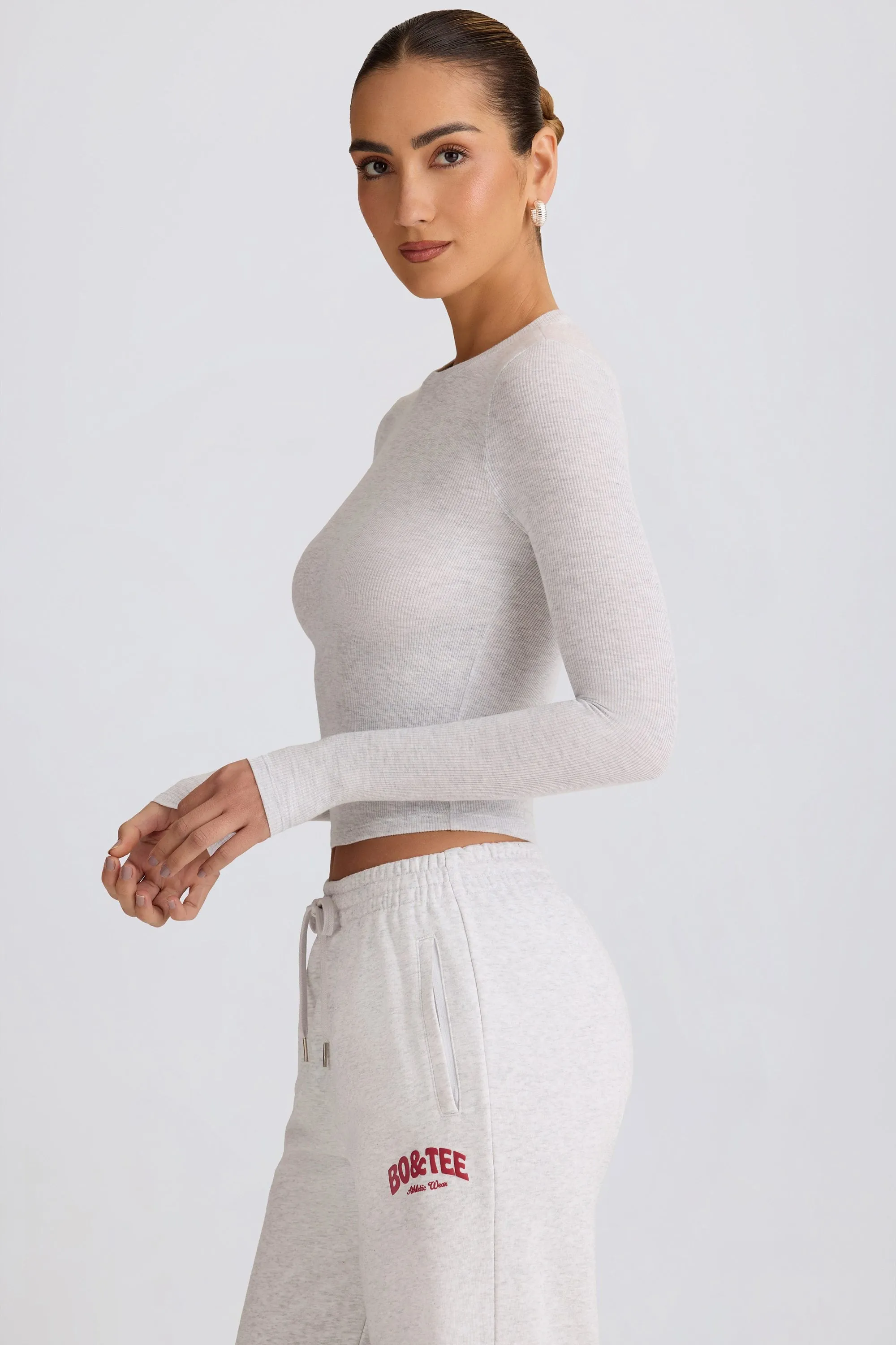 Ribbed Modal Long-Sleeve Top in Grey Marl sold by Bo + Tee product image thumbnail 3