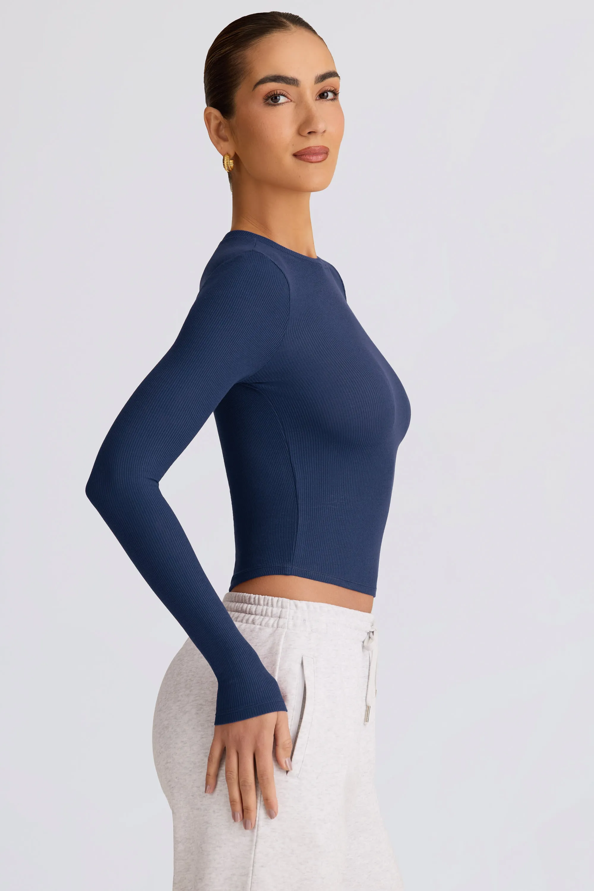 Ribbed Modal Long-Sleeve Top in Dark Navy sold by Bo + Tee product image thumbnail 3
