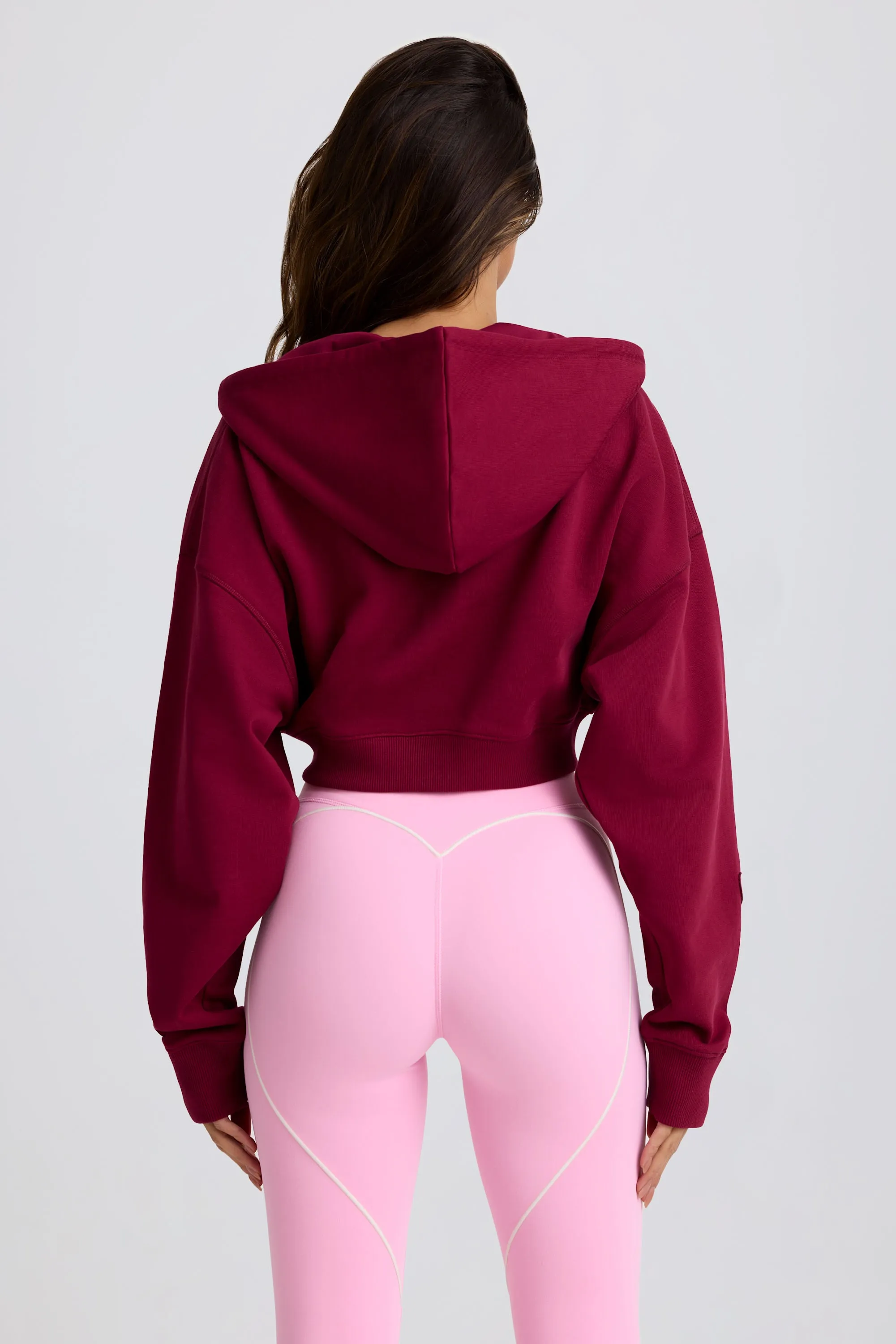 Cropped Zip-Up Hoodie in Burgundy sold by Bo + Tee product image thumbnail 3