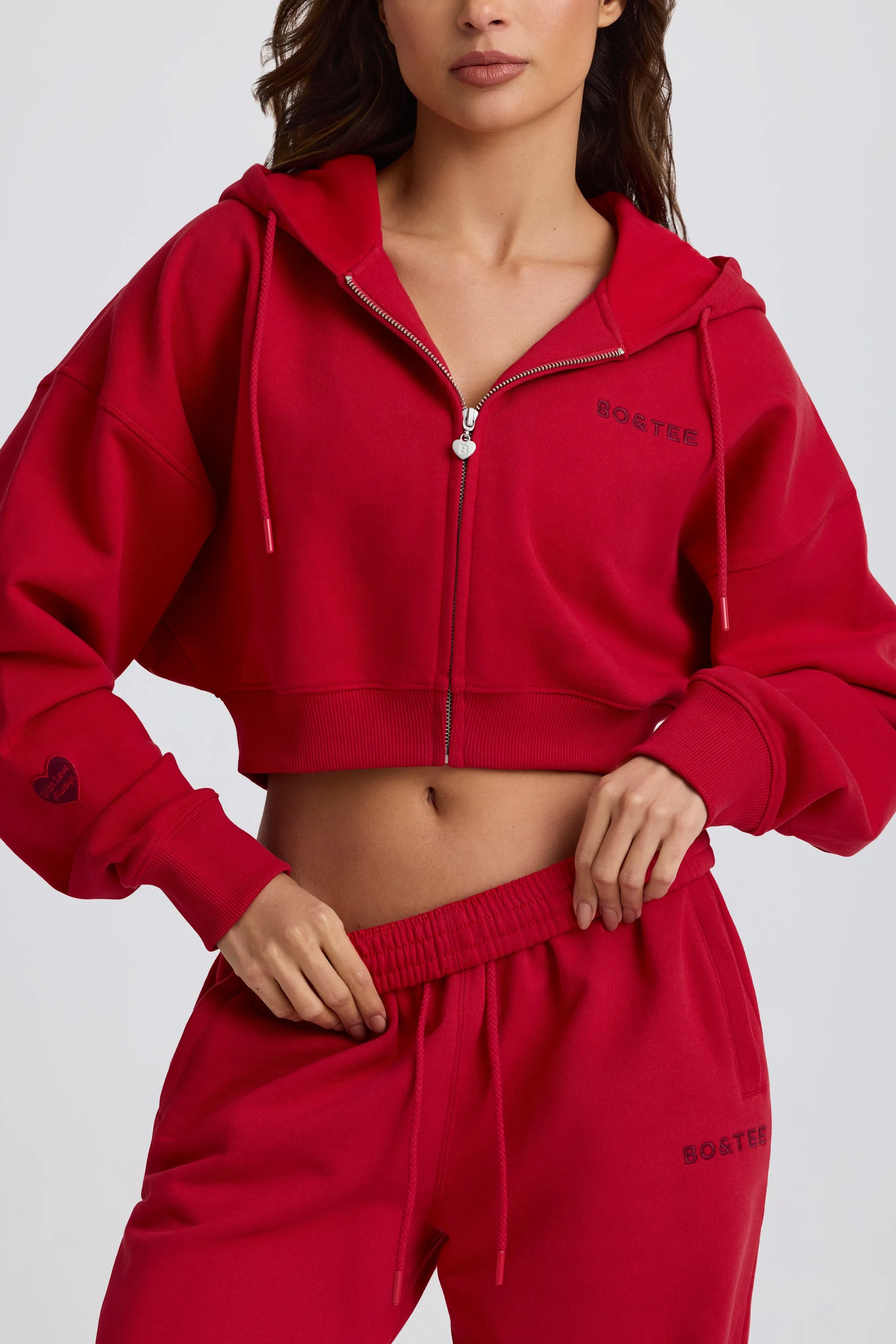 Cropped Zip-Up Hoodie in Hot Red sold by Bo + Tee product image thumbnail 4