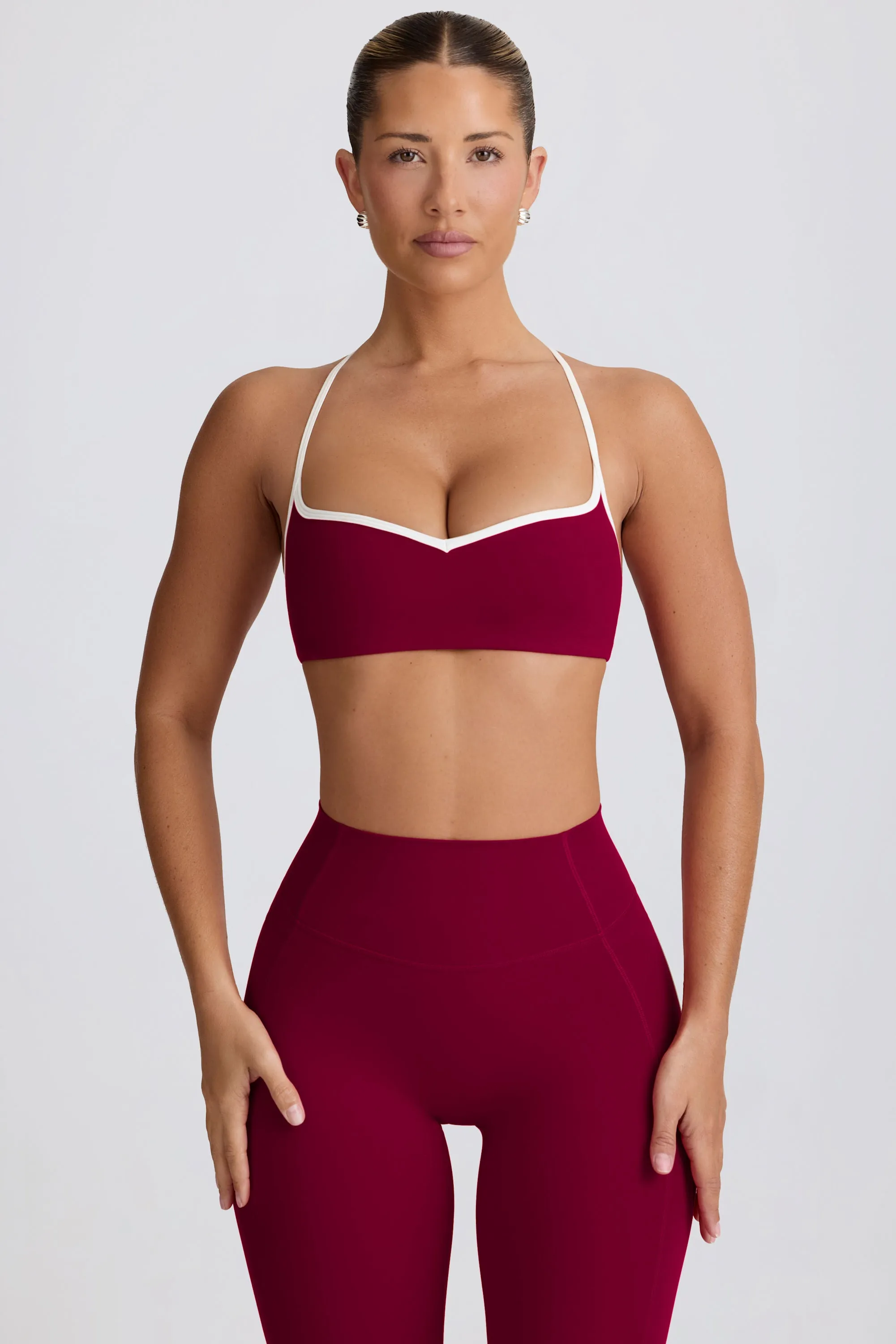Soft Active Sweetheart-Neck Sports Bra in Burgundy sold by Bo + Tee