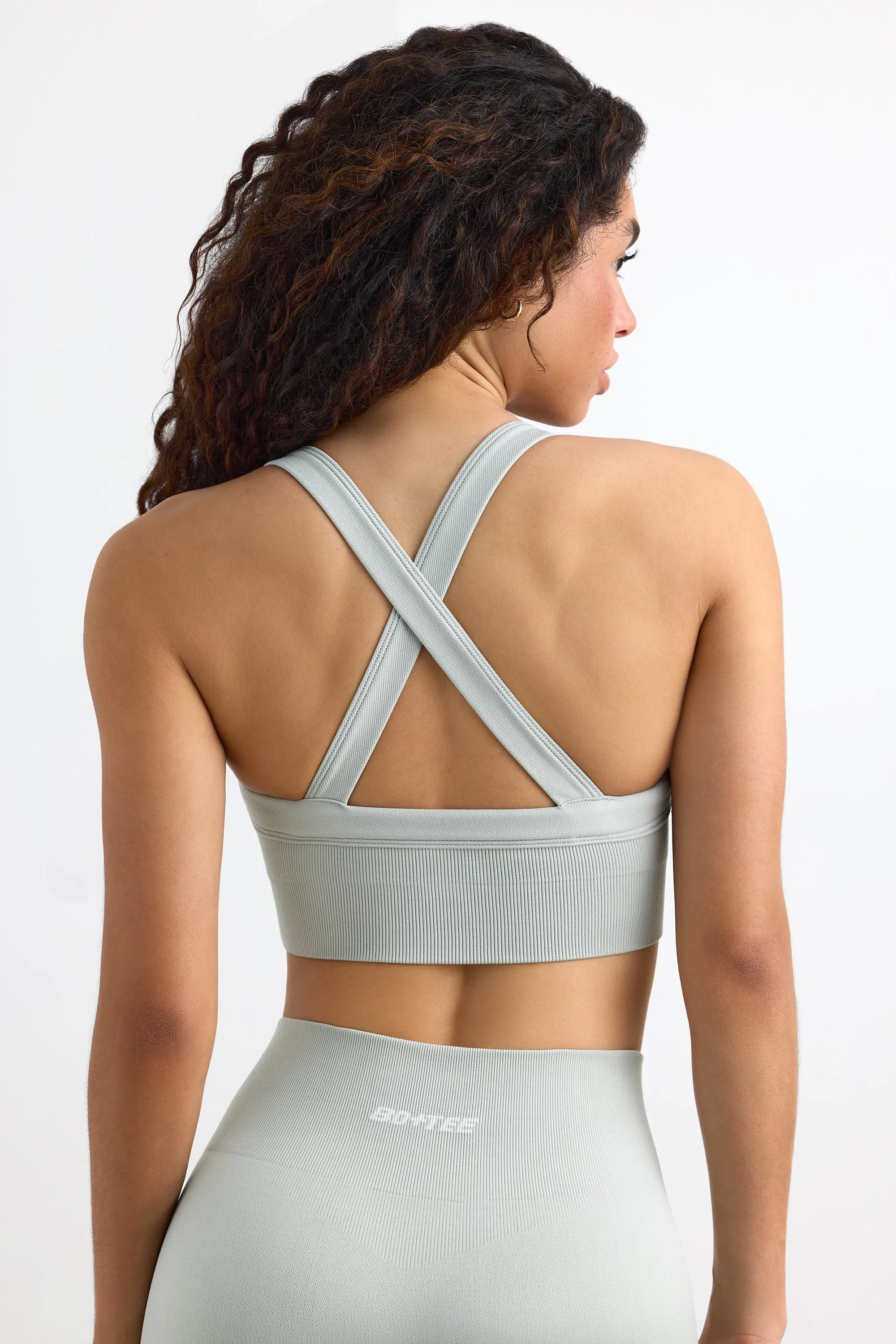 Super Sculpt Seamless Cross-Back Sports Bra in Grey sold by Bo + Tee product image thumbnail 4