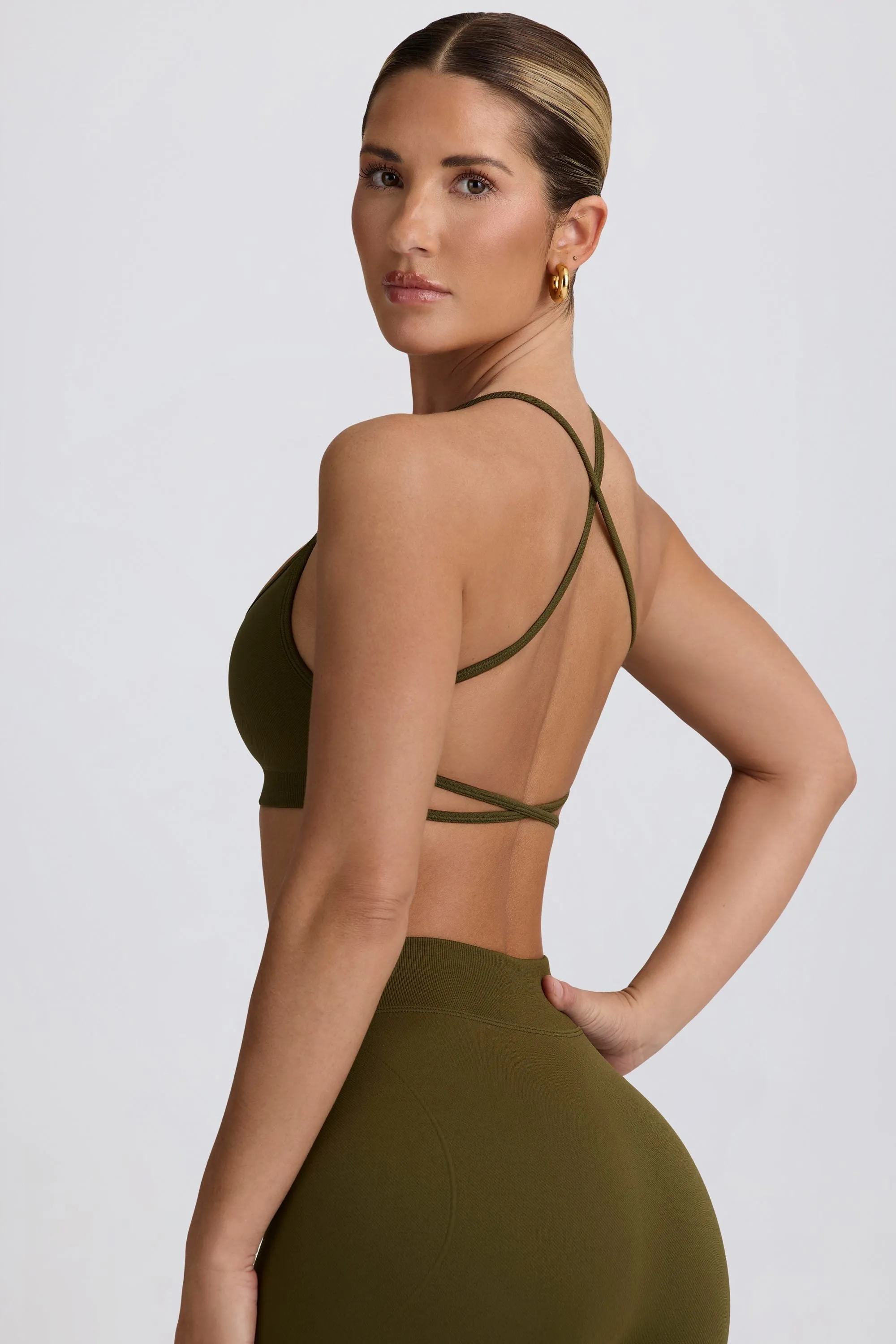 Super Sculpt Seamless Backless Sports Bra in Dark Green sold by Bo + Tee product image thumbnail 2