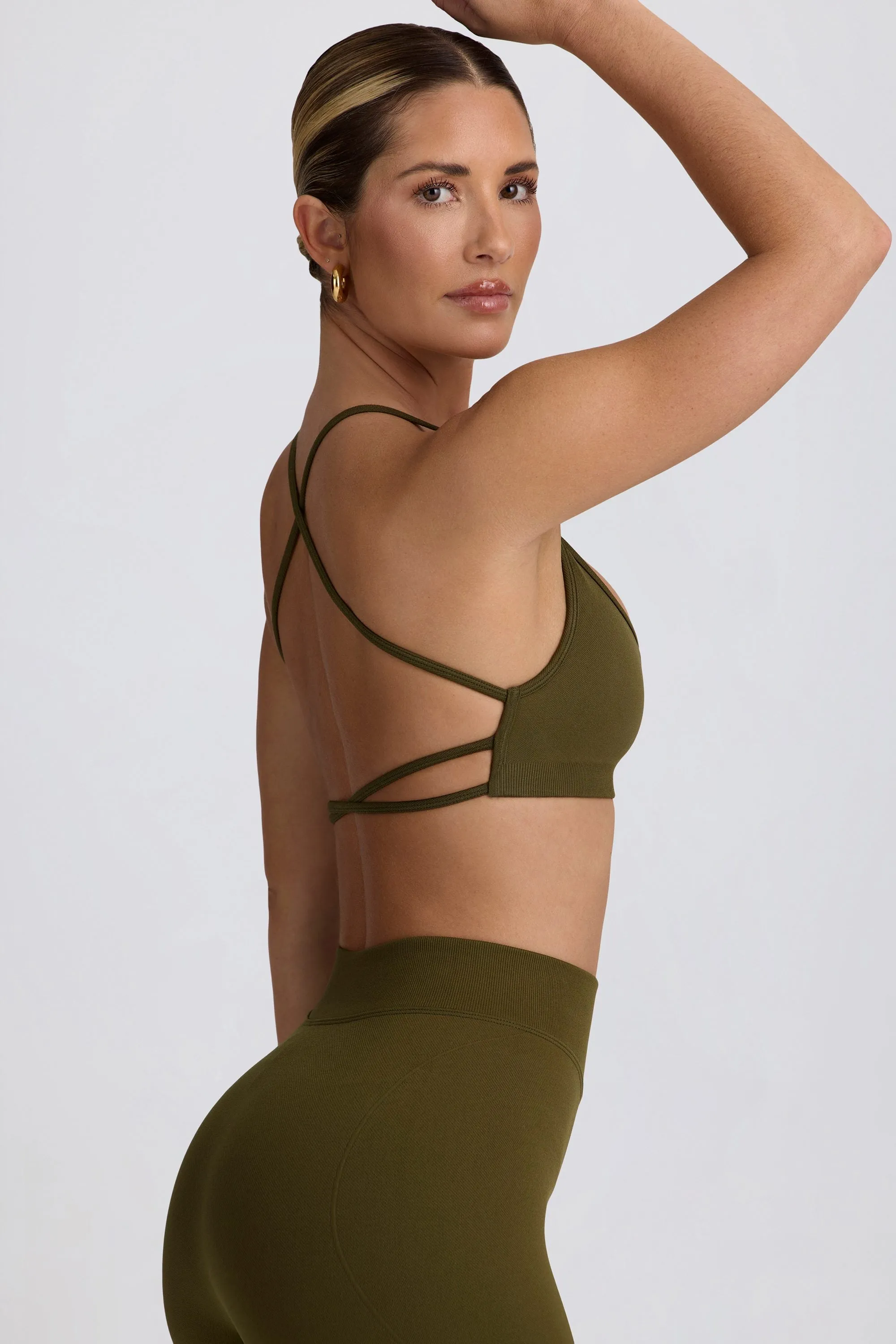 Super Sculpt Seamless Backless Sports Bra in Dark Green sold by Bo + Tee product image thumbnail 3