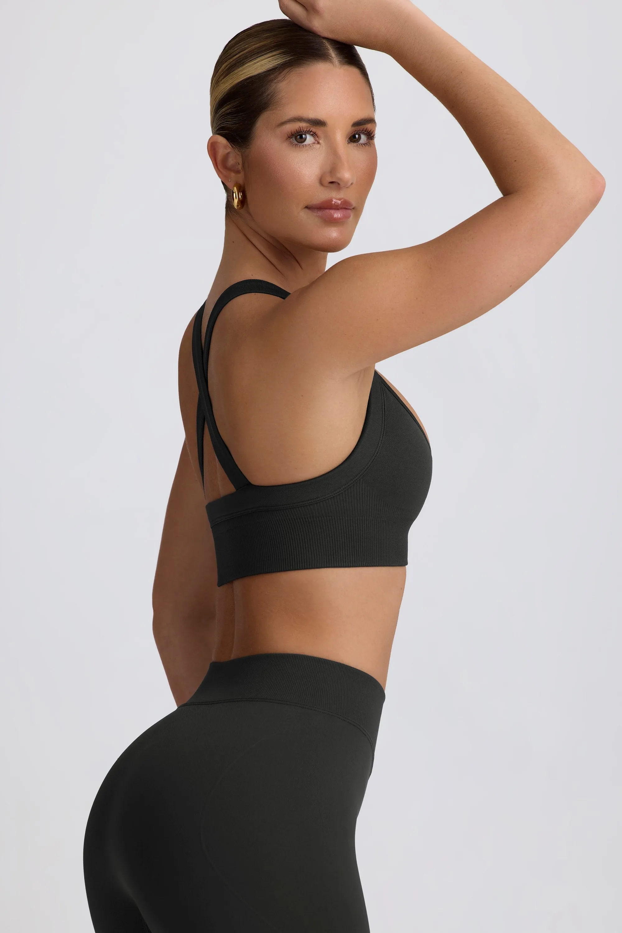 Super Sculpt Seamless Cross-Back Sports Bra in Ash sold by Bo + Tee product image thumbnail 3
