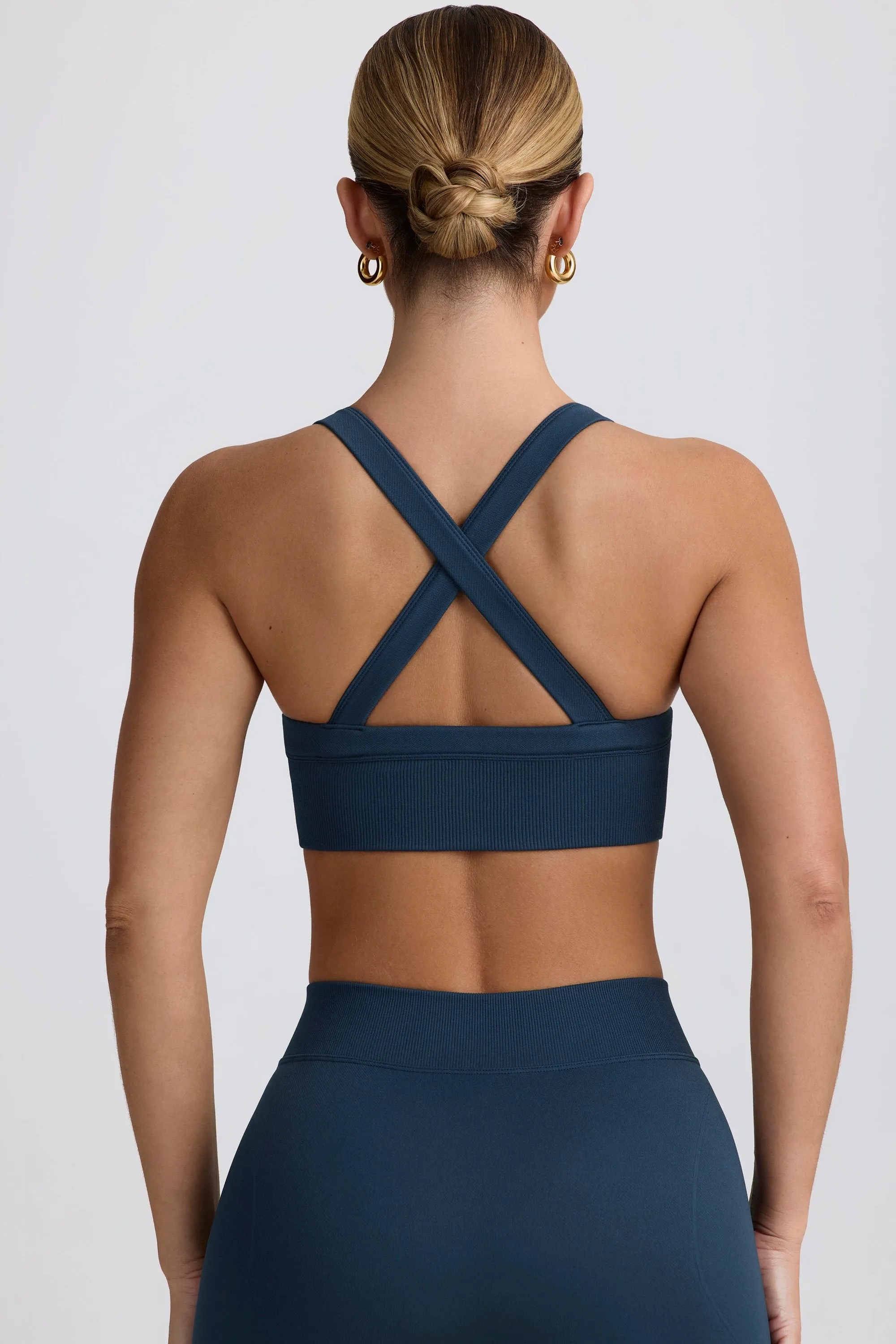 Super Sculpt Seamless Cross-Back Sports Bra in Blue sold by Bo + Tee product image thumbnail 2