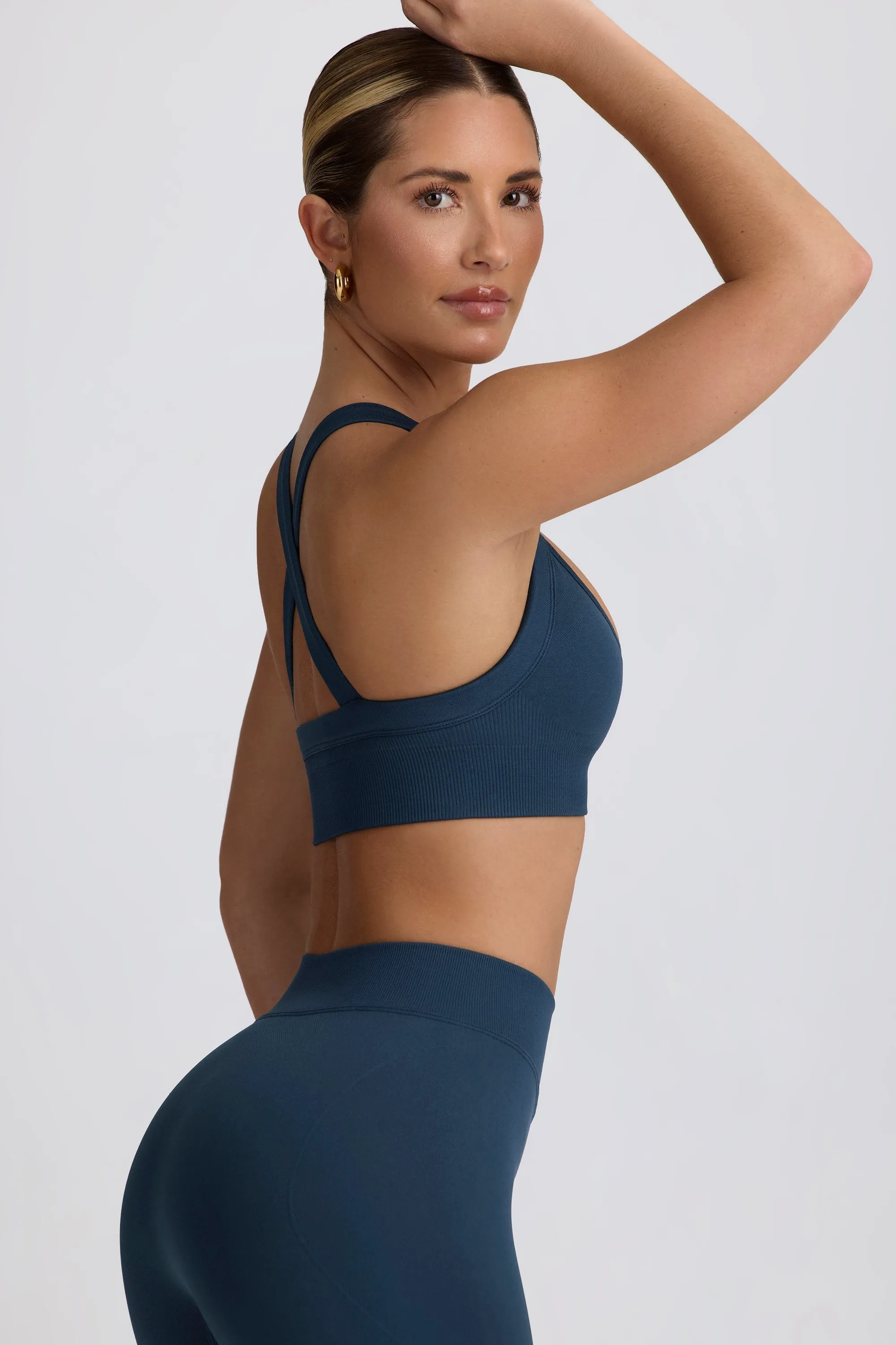 Super Sculpt Seamless Cross-Back Sports Bra in Blue sold by Bo + Tee product image thumbnail 3