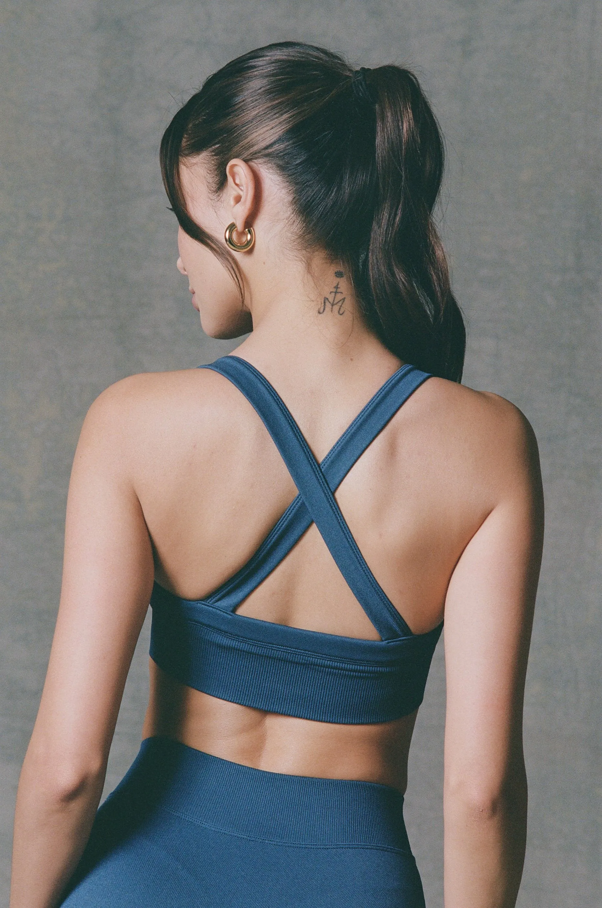 Super Sculpt Seamless Cross-Back Sports Bra in Blue sold by Bo + Tee product image thumbnail 5