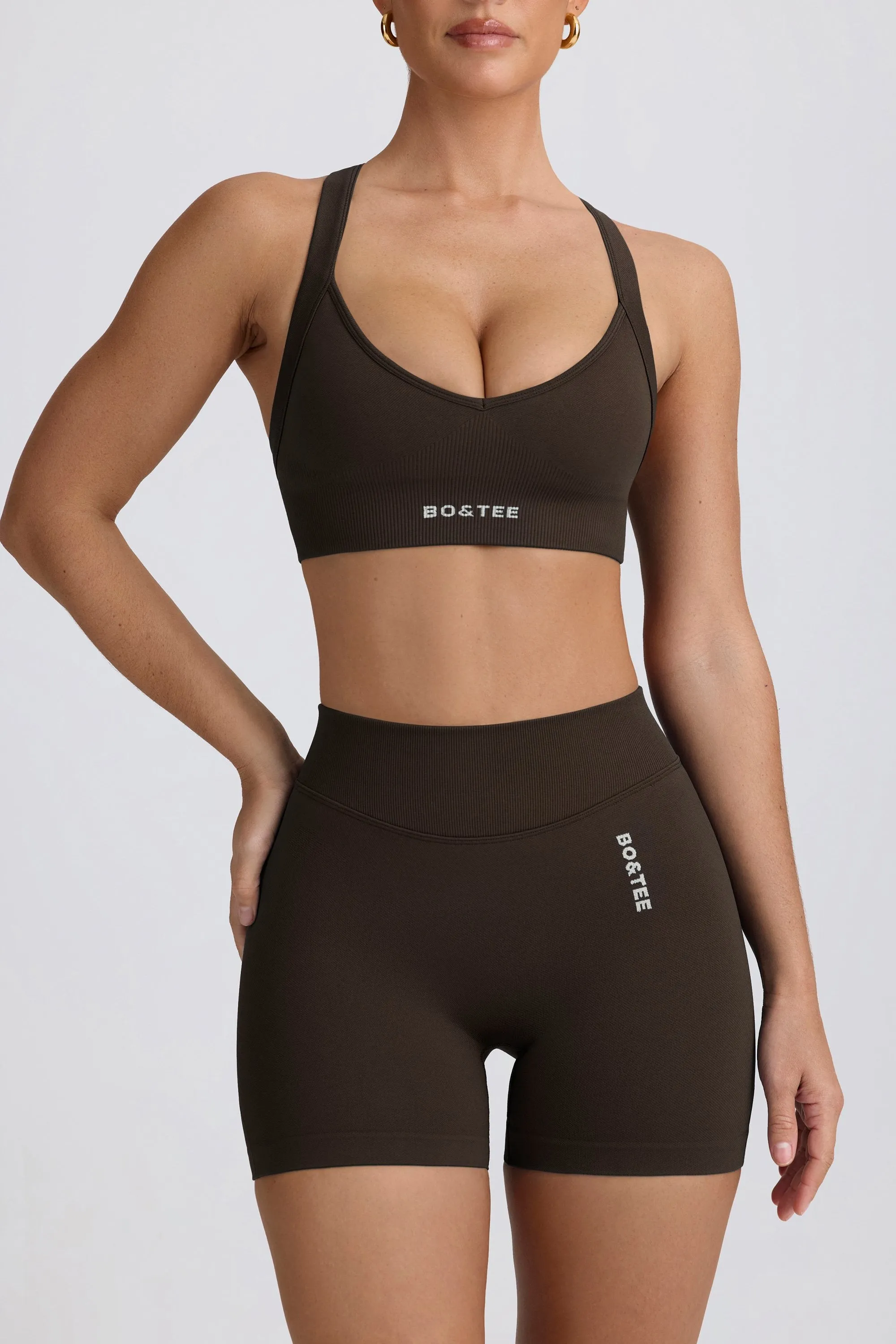 Super Sculpt Seamless Cross-Back Sports Bra in Brown sold by Bo + Tee product image thumbnail 4