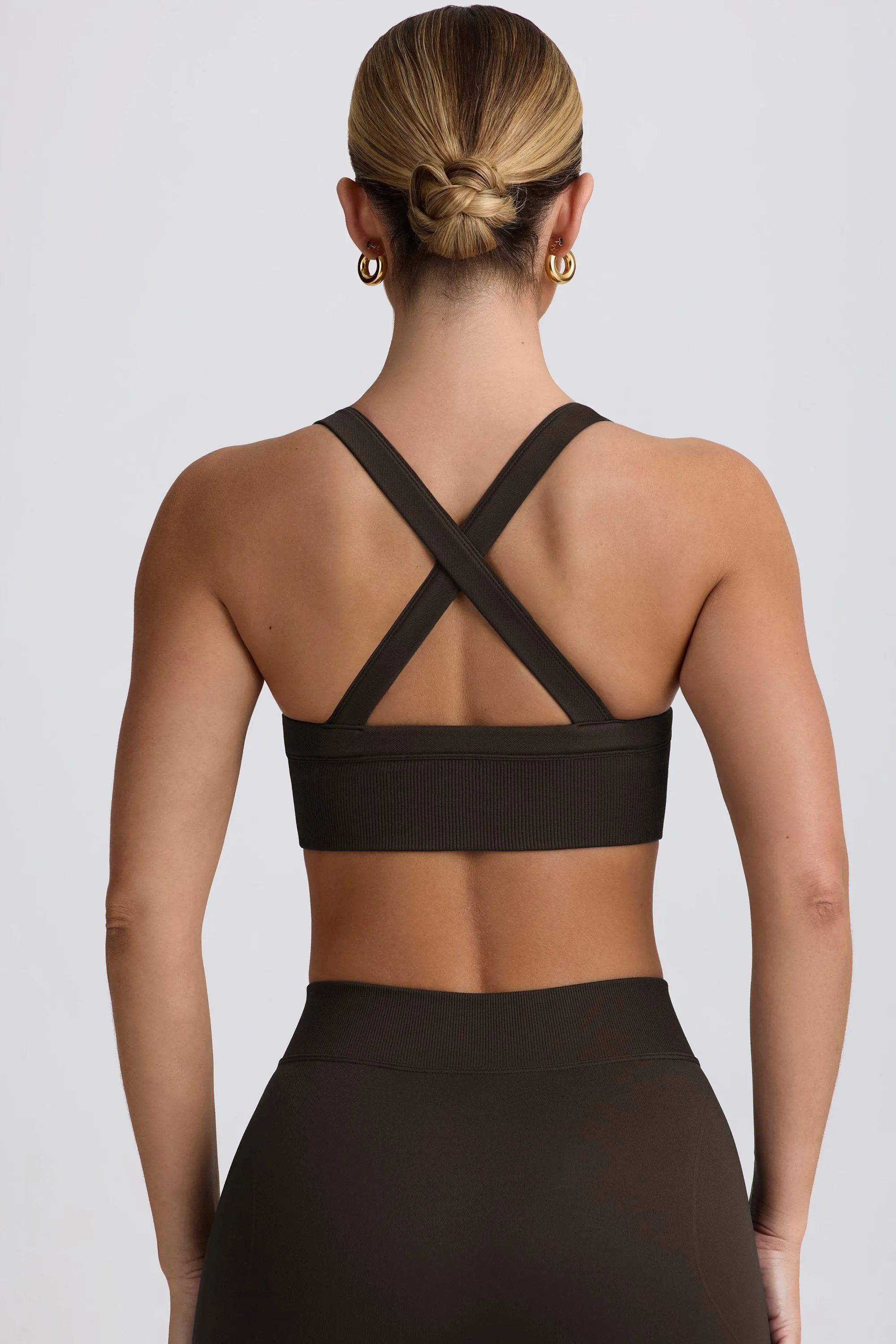 Super Sculpt Seamless Cross-Back Sports Bra in Brown sold by Bo + Tee product image thumbnail 2