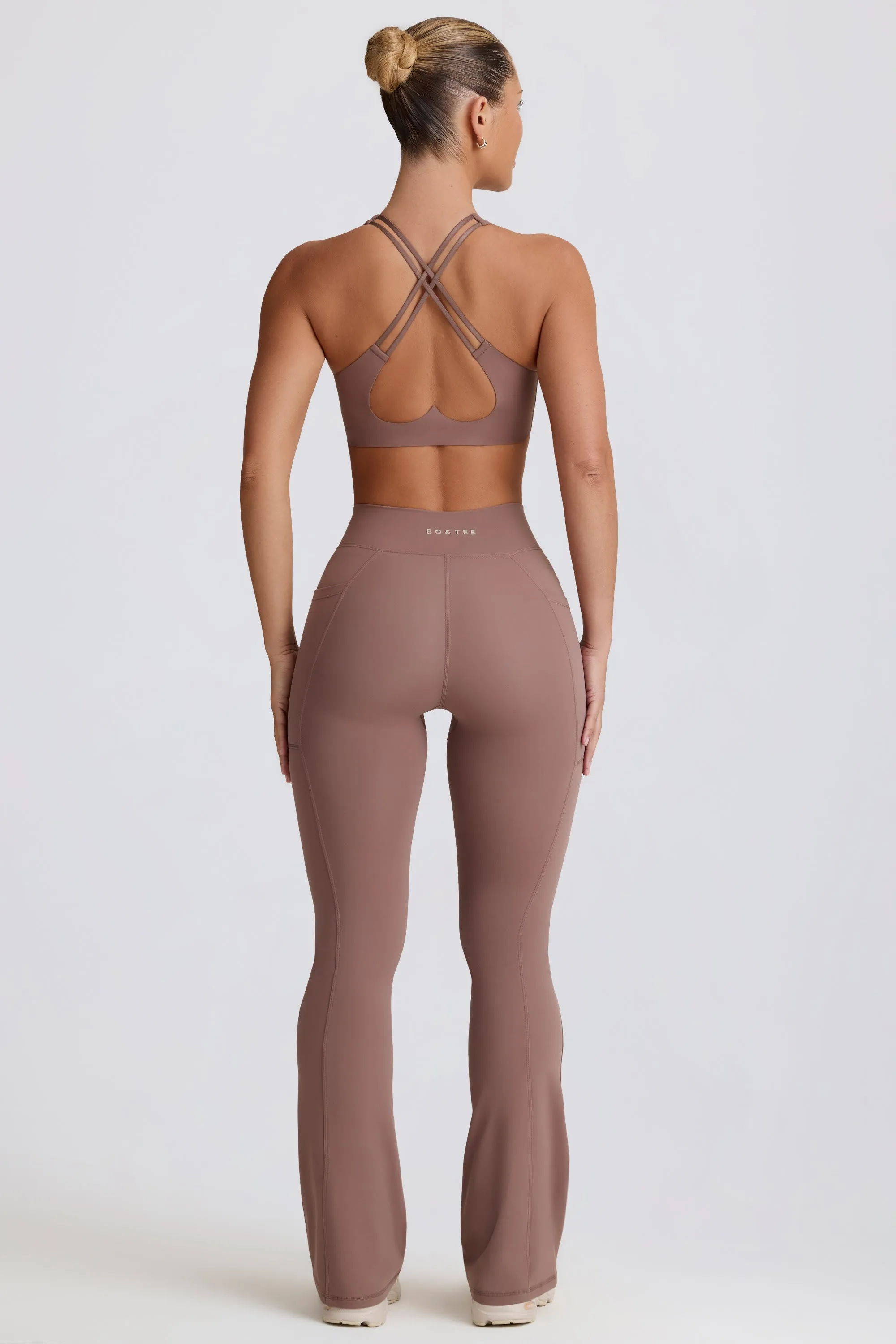 Soft Active V-Waist Pocket Flared Leggings in Mocha sold by Bo + Tee product image thumbnail 3