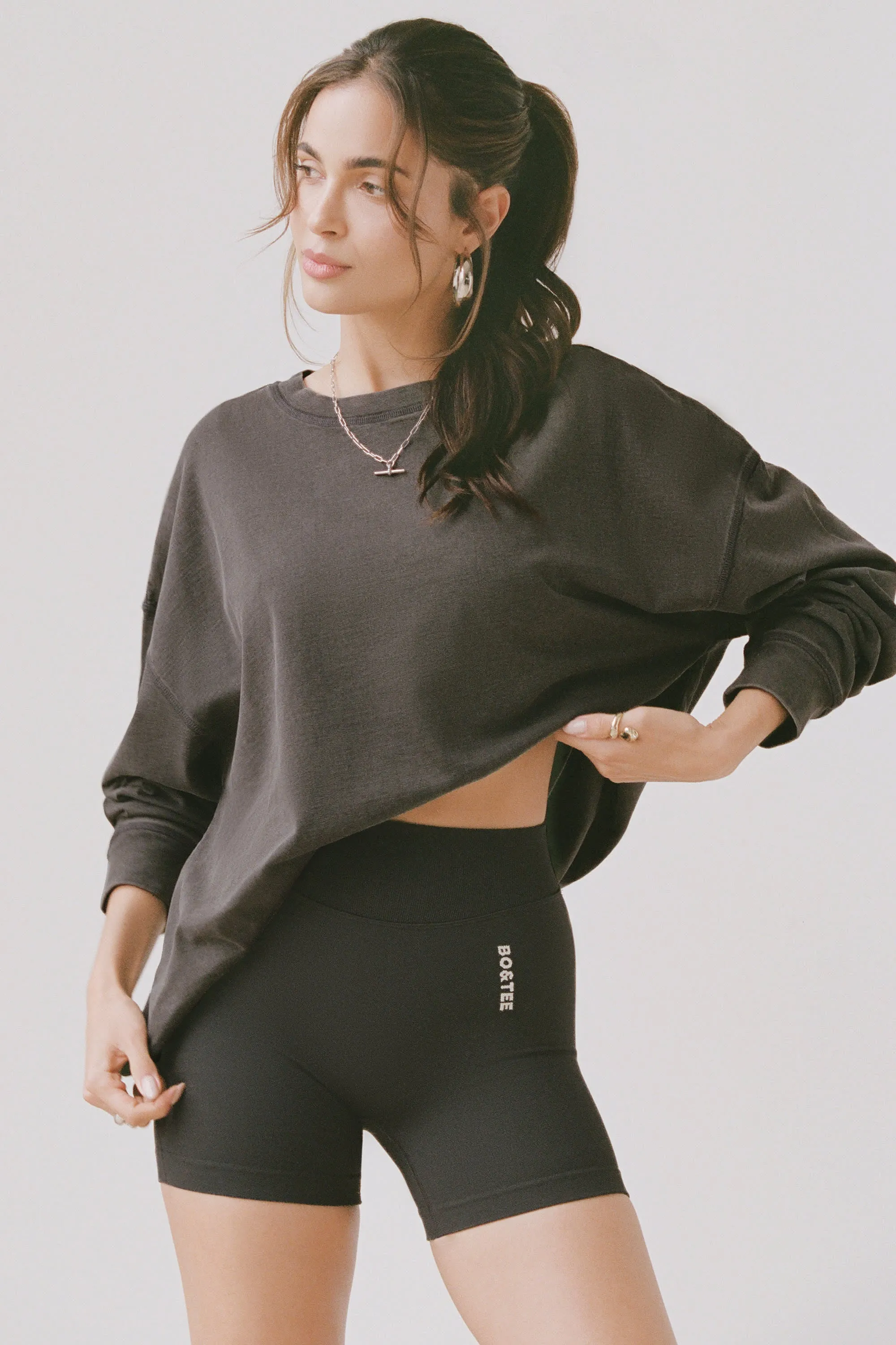 Acid Wash Long-Sleeve Oversized T-Shirt in Ash sold by Bo + Tee