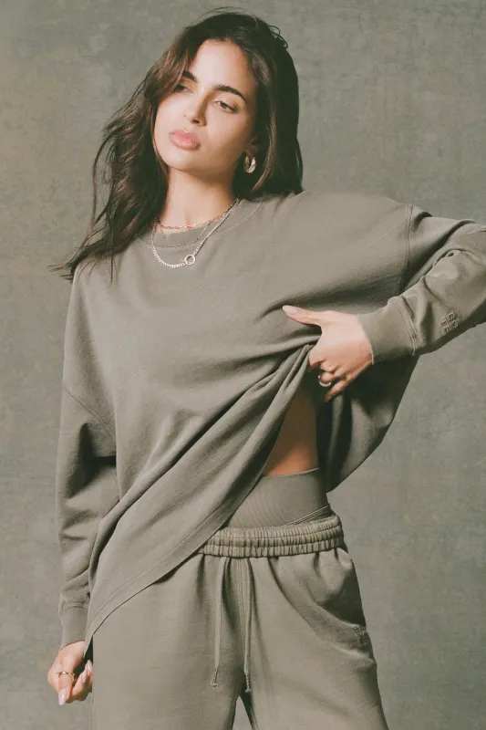 Acid Wash Long-Sleeve Oversized T-Shirt in Light Green sold by Bo + Tee