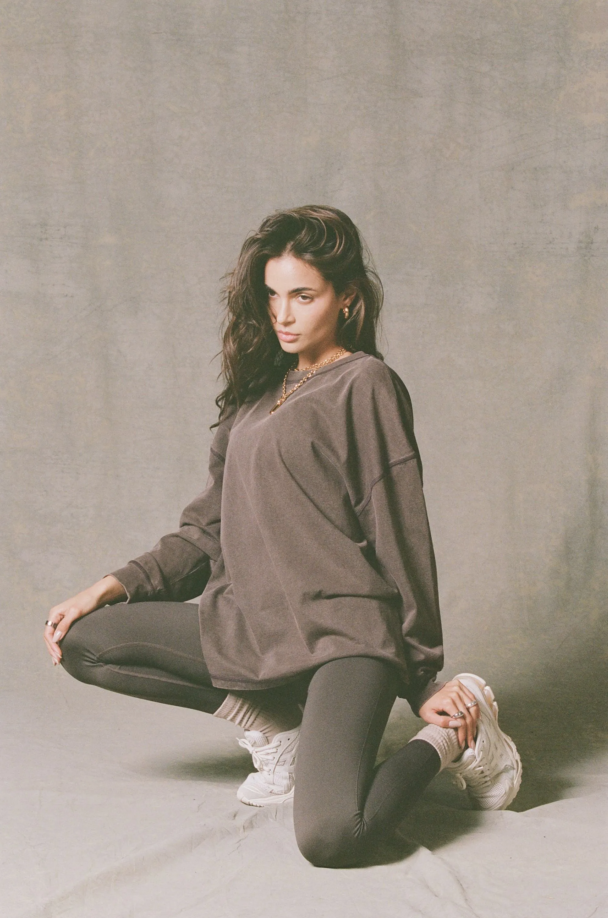 Acid Wash Long-Sleeve Oversized T-Shirt in Brown sold by Bo + Tee