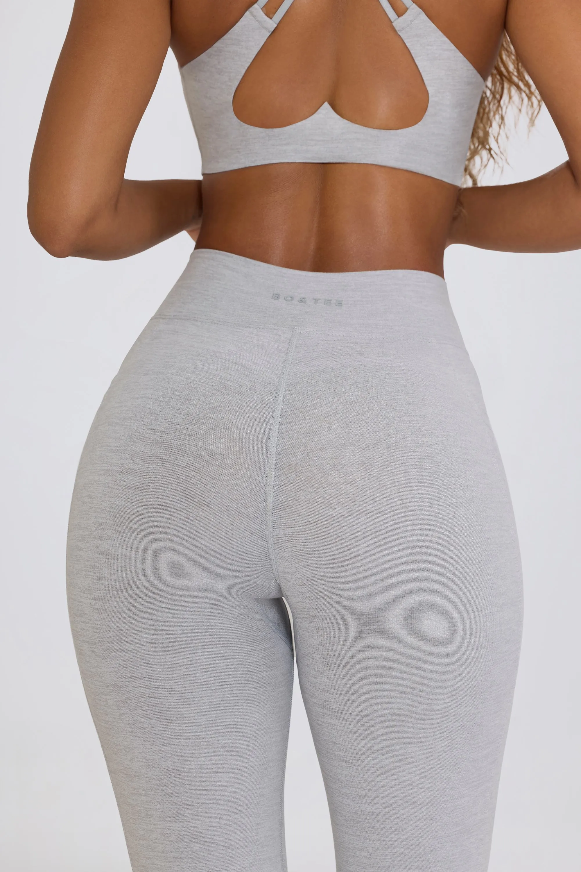 Soft Active V-Waist Pocket Flared Leggings in Grey Marl sold by Bo + Tee product image thumbnail 4