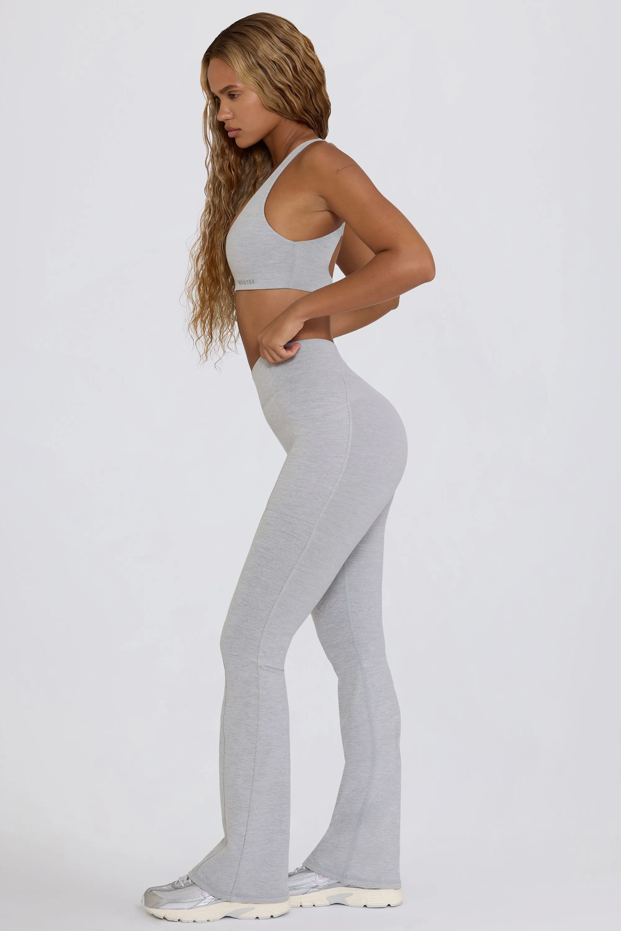 Soft Active V-Waist Pocket Flared Leggings in Grey Marl sold by Bo + Tee product image thumbnail 3