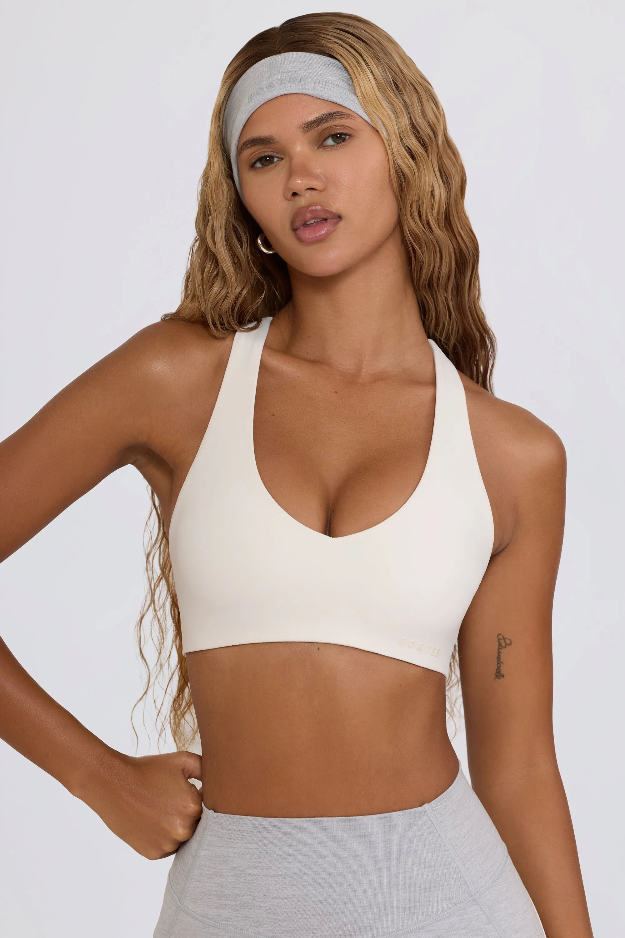 Soft Active V-Neck Sports Bra in White sold by Bo + Tee product image thumbnail 2