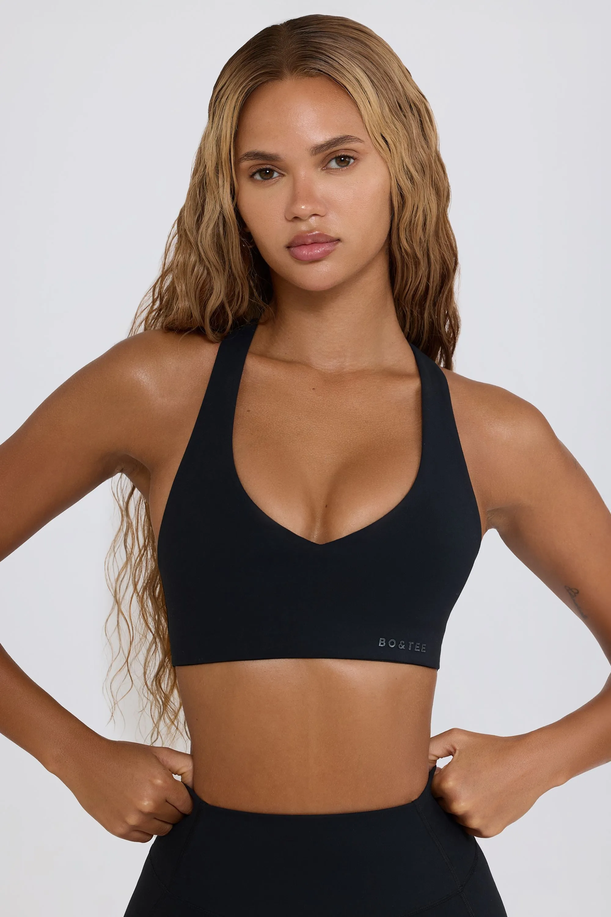 Soft Active V-Neck Sports Bra in Black sold by Bo + Tee product image thumbnail 2