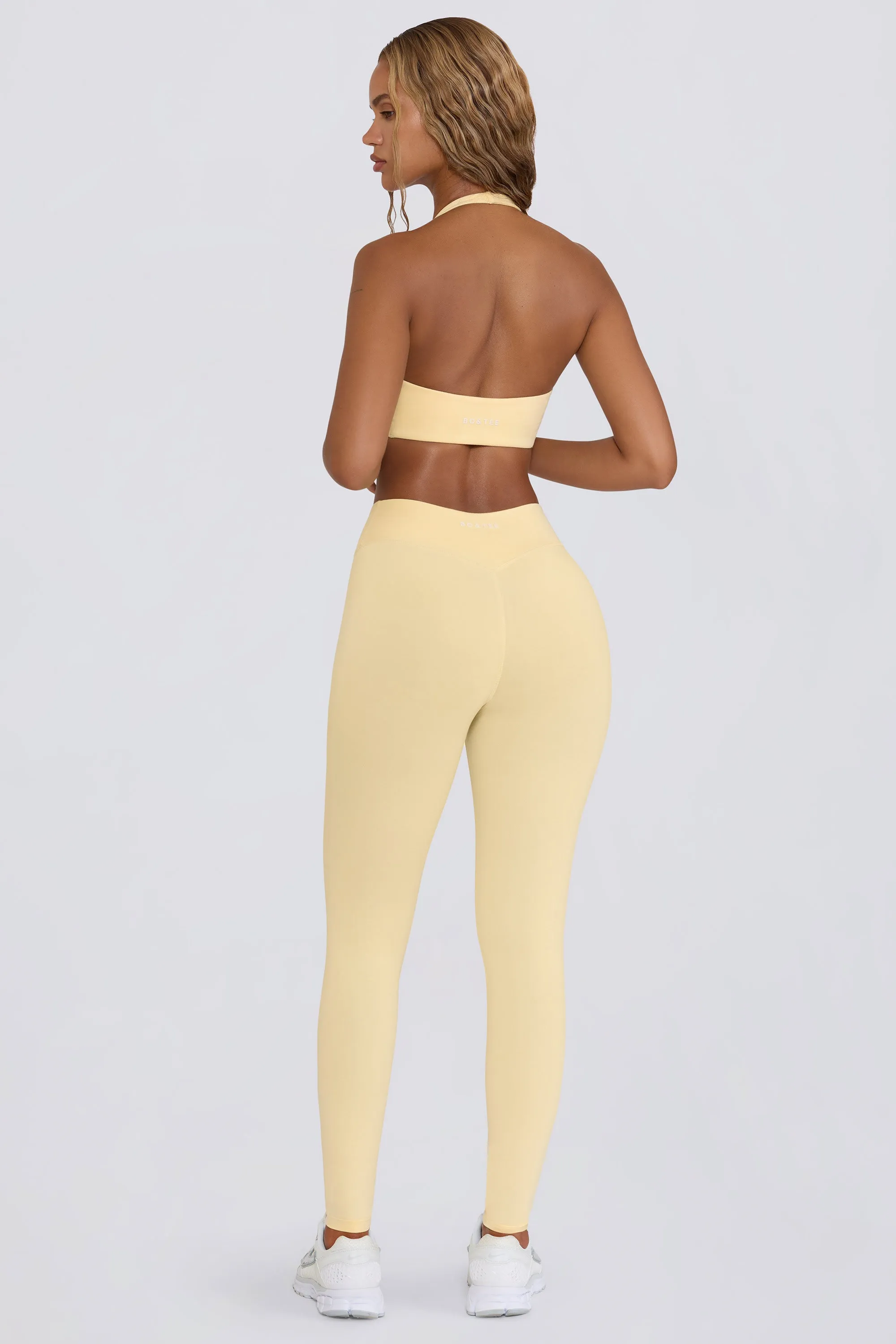 Brushed Jersey Ruched Mid-Rise Leggings in Lemon Marl sold by Bo + Tee product image thumbnail 4