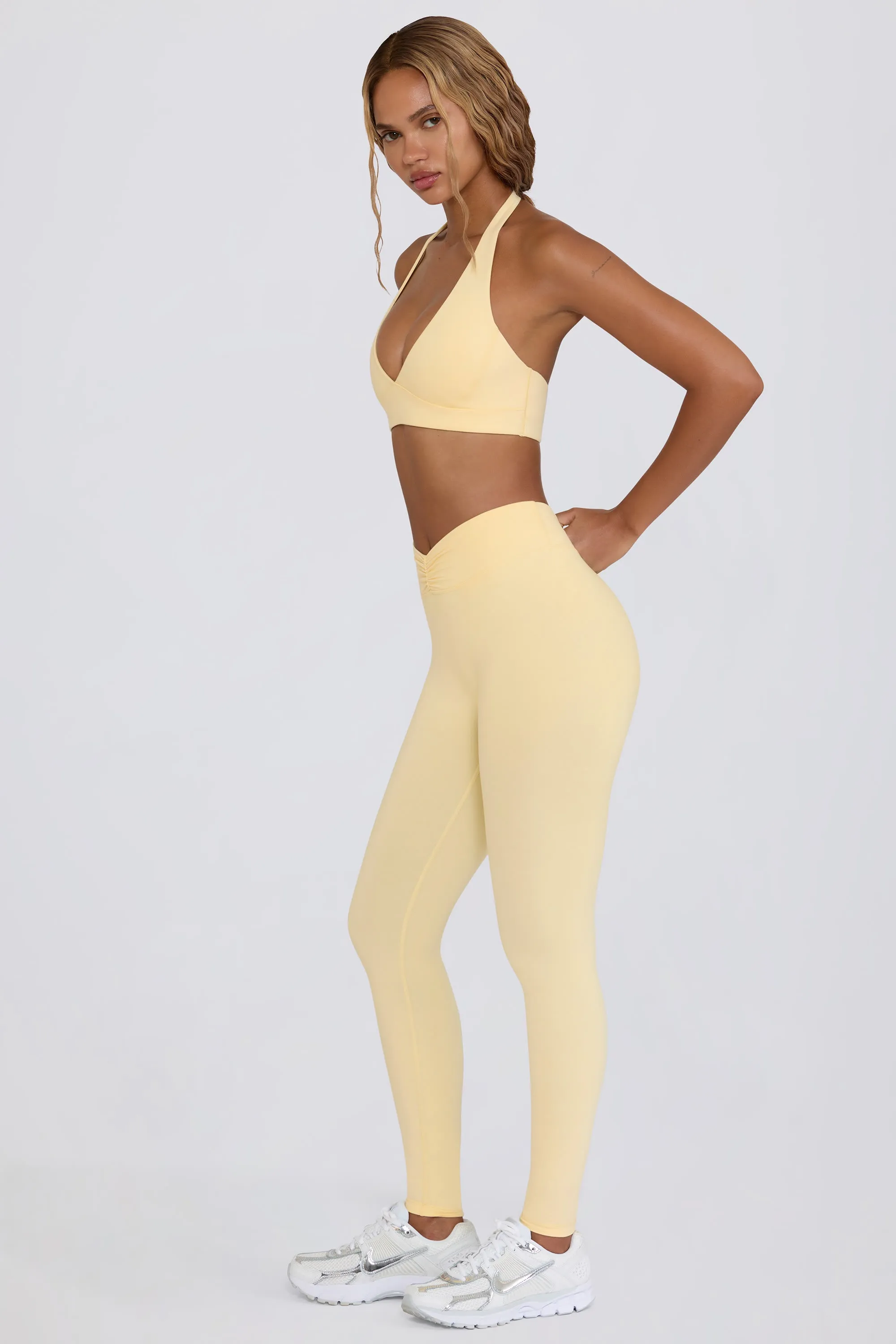 Brushed Jersey Ruched Mid-Rise Leggings in Lemon Marl sold by Bo + Tee product image thumbnail 3
