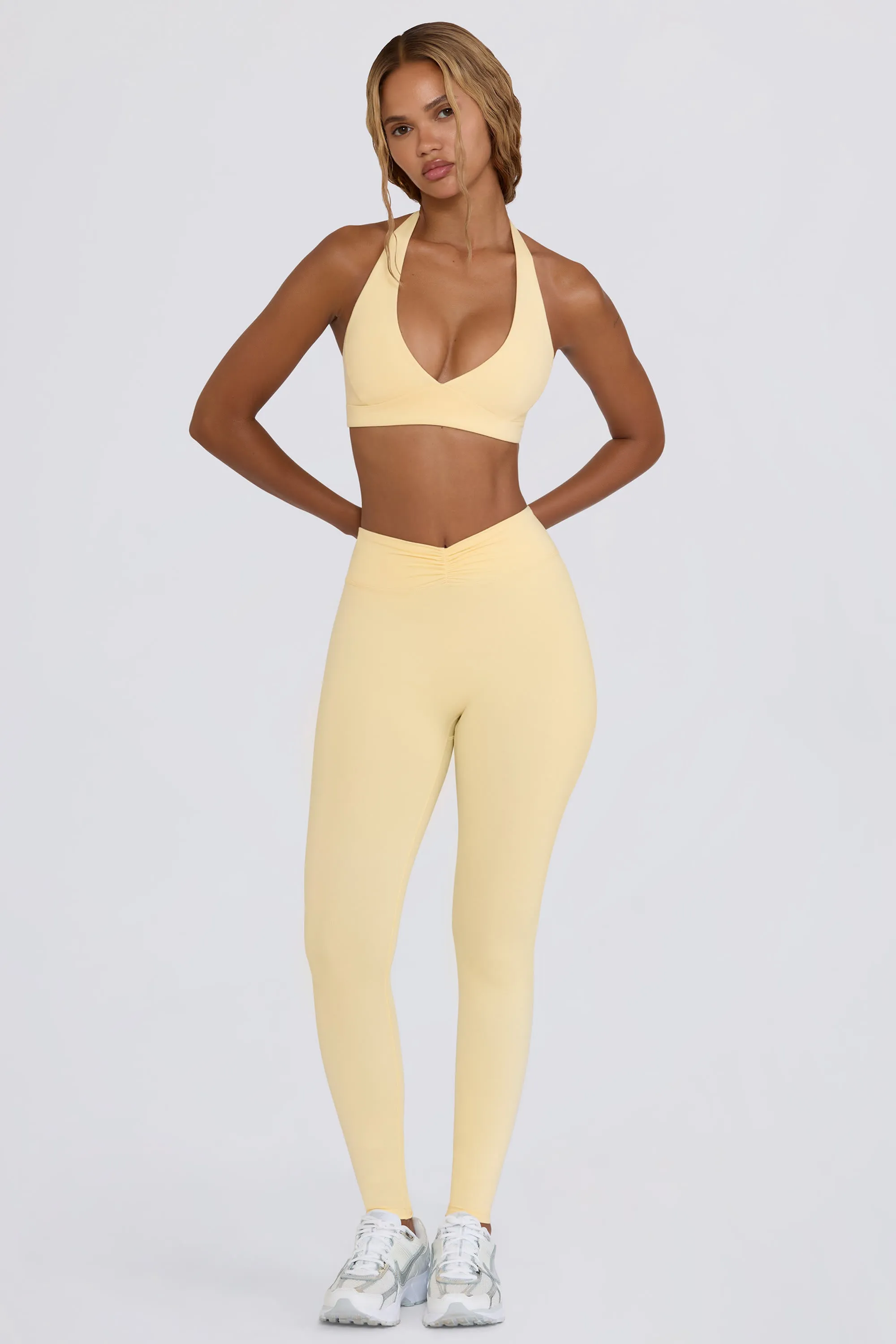 Brushed Jersey Ruched Mid-Rise Leggings in Lemon Marl sold by Bo + Tee product image thumbnail 2