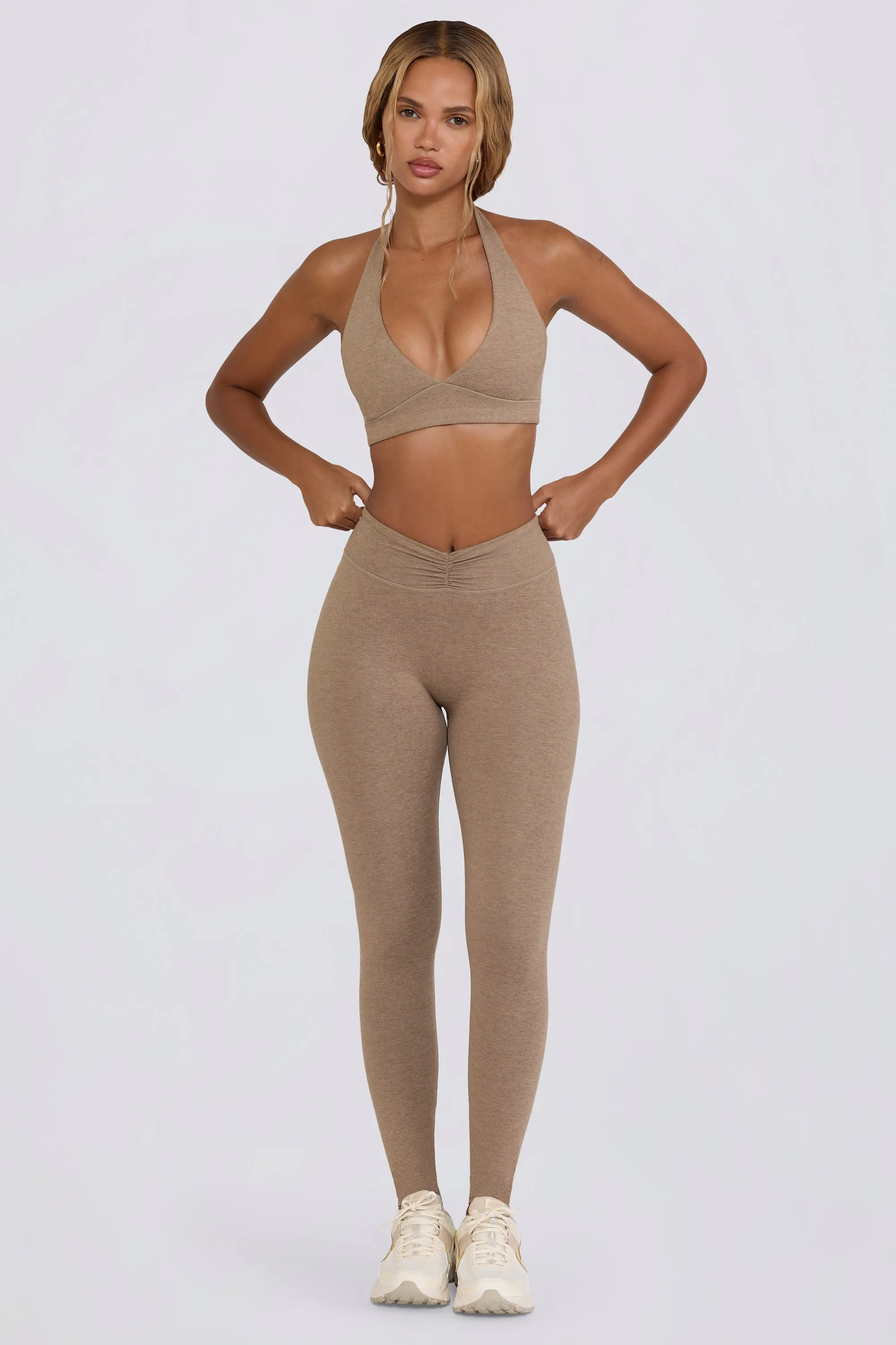 Brushed Jersey Ruched Mid-Rise Leggings in Mocha Marl sold by Bo + Tee product image thumbnail 2