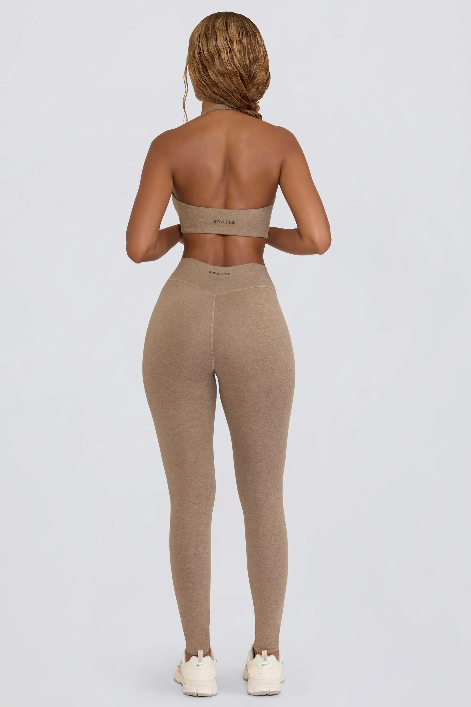 Brushed Jersey Ruched Mid-Rise Leggings in Mocha Marl sold by Bo + Tee product image thumbnail 4