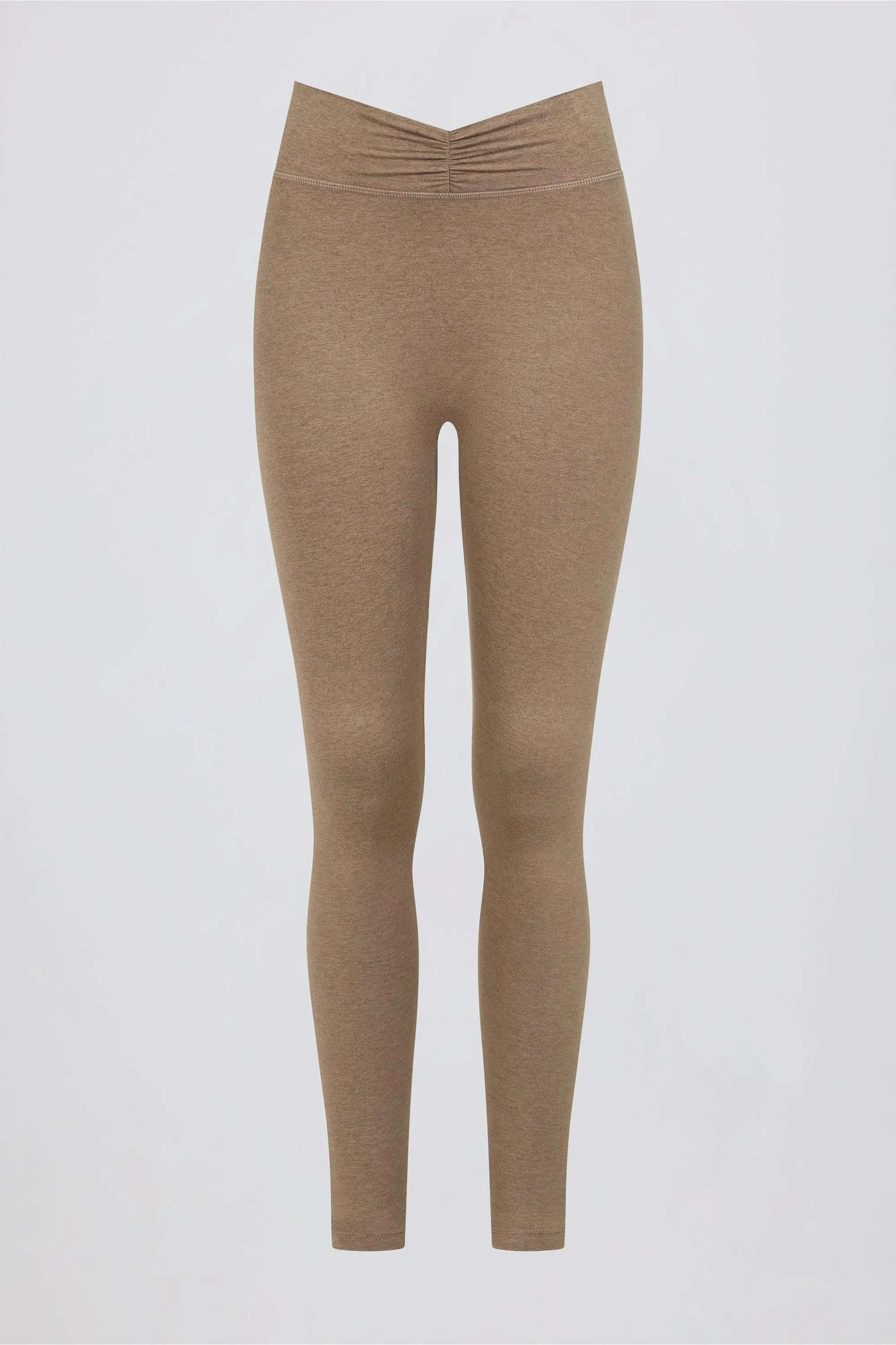 Brushed Jersey Ruched Mid-Rise Leggings in Mocha Marl sold by Bo + Tee product image thumbnail 5