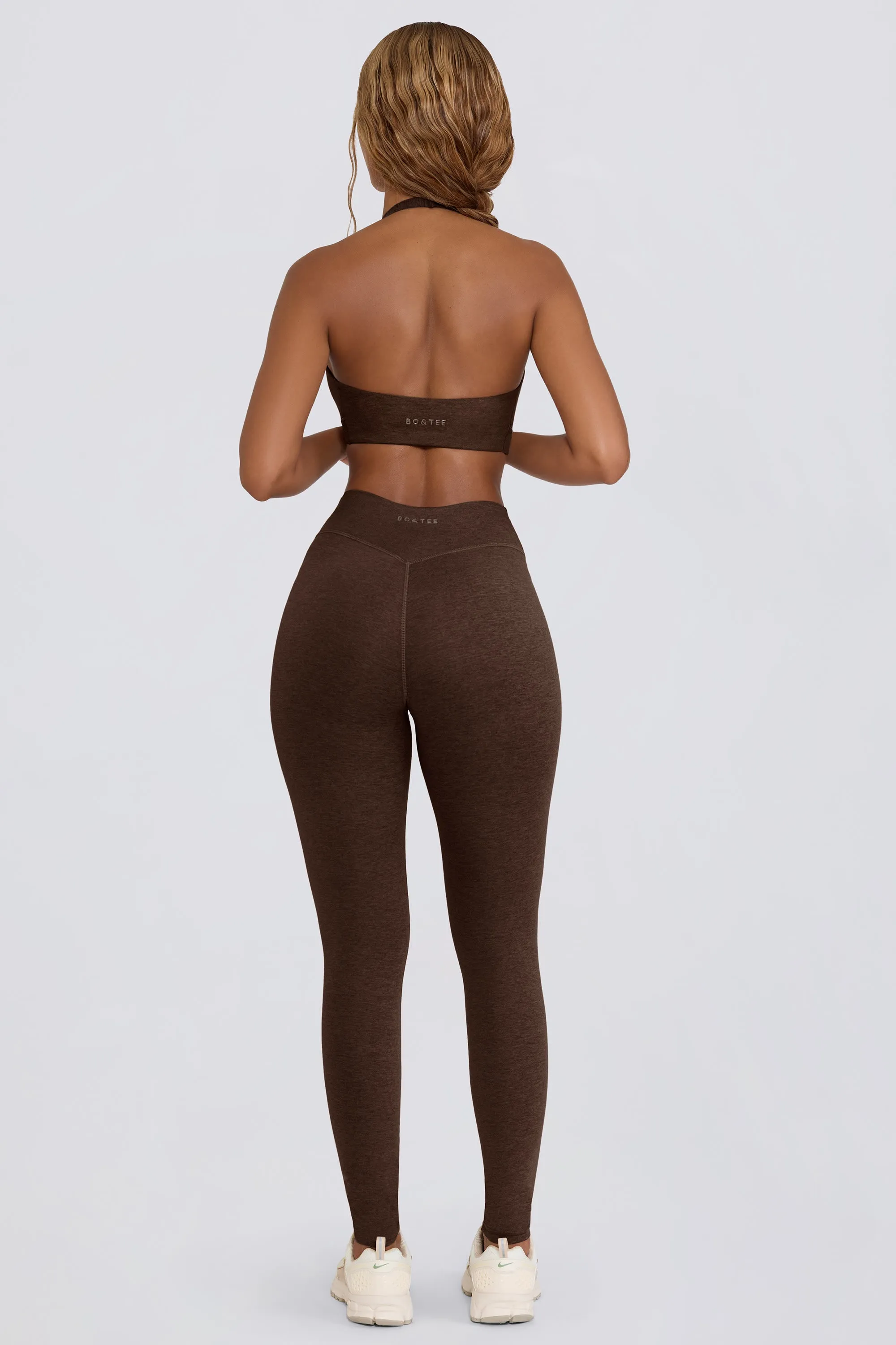 Brushed Jersey Ruched Mid-Rise Leggings in Pecan Marl sold by Bo + Tee product image thumbnail 4