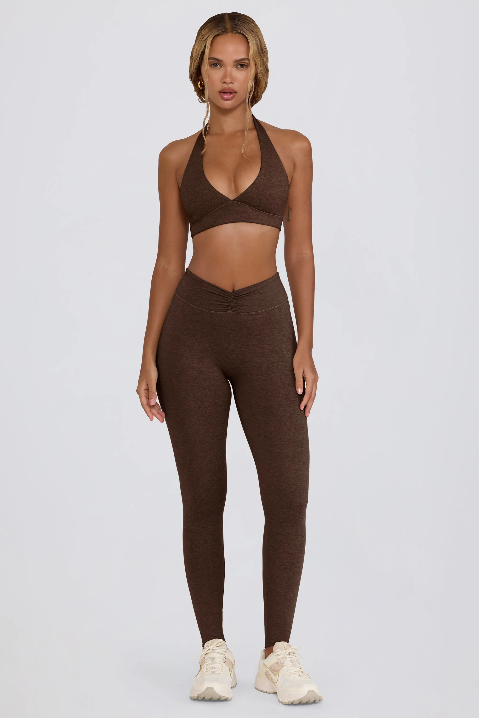 Brushed Jersey Ruched Mid-Rise Leggings in Pecan Marl sold by Bo + Tee product image thumbnail 2